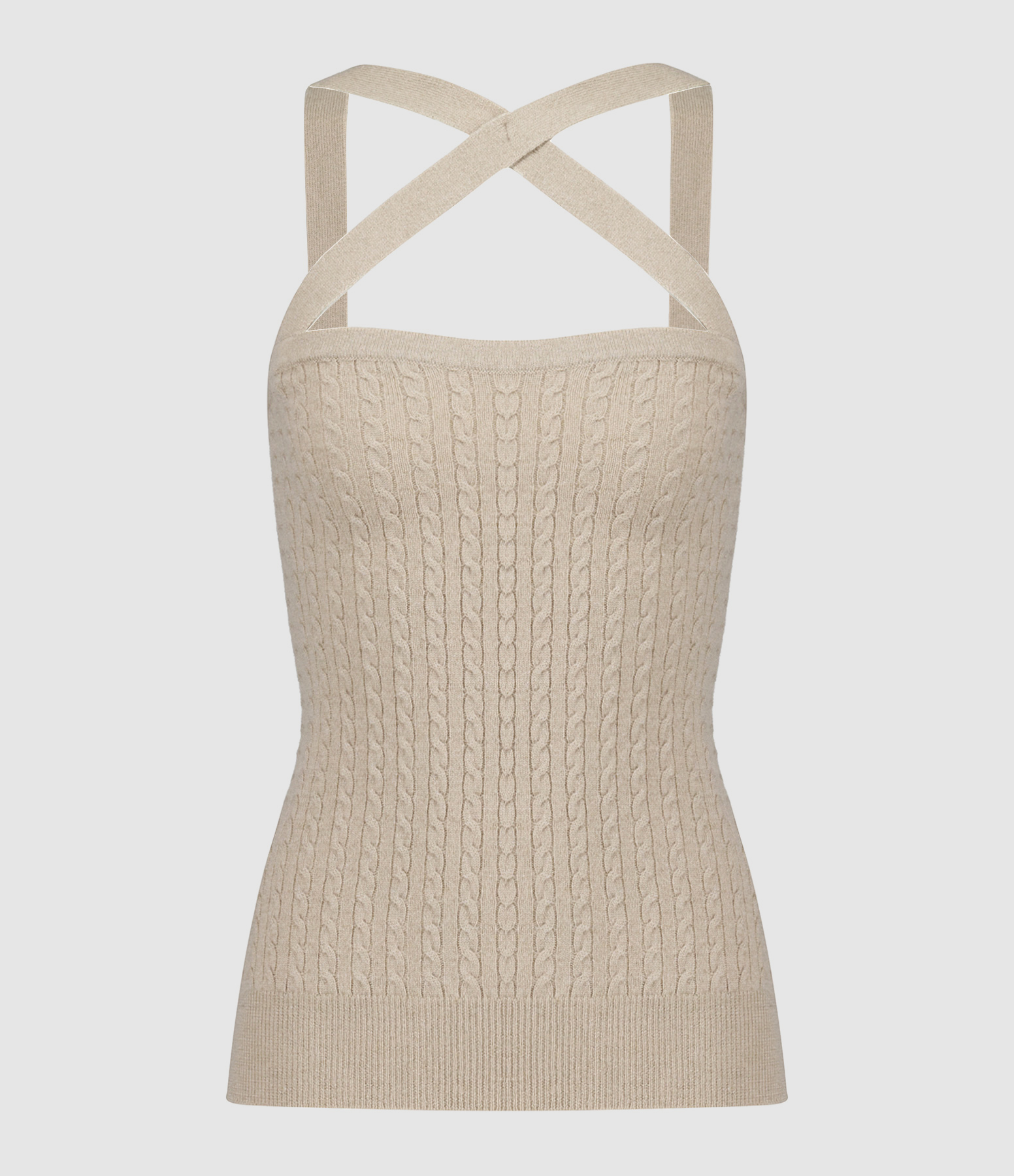 Beige Parchment-Coloured Cashmere-Blend Cross-Over Top