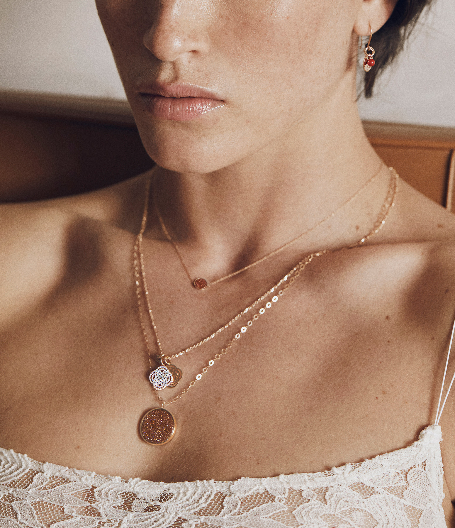 Ever Disc Jumbo Gold Sandstone Rose Gold Long Necklace
