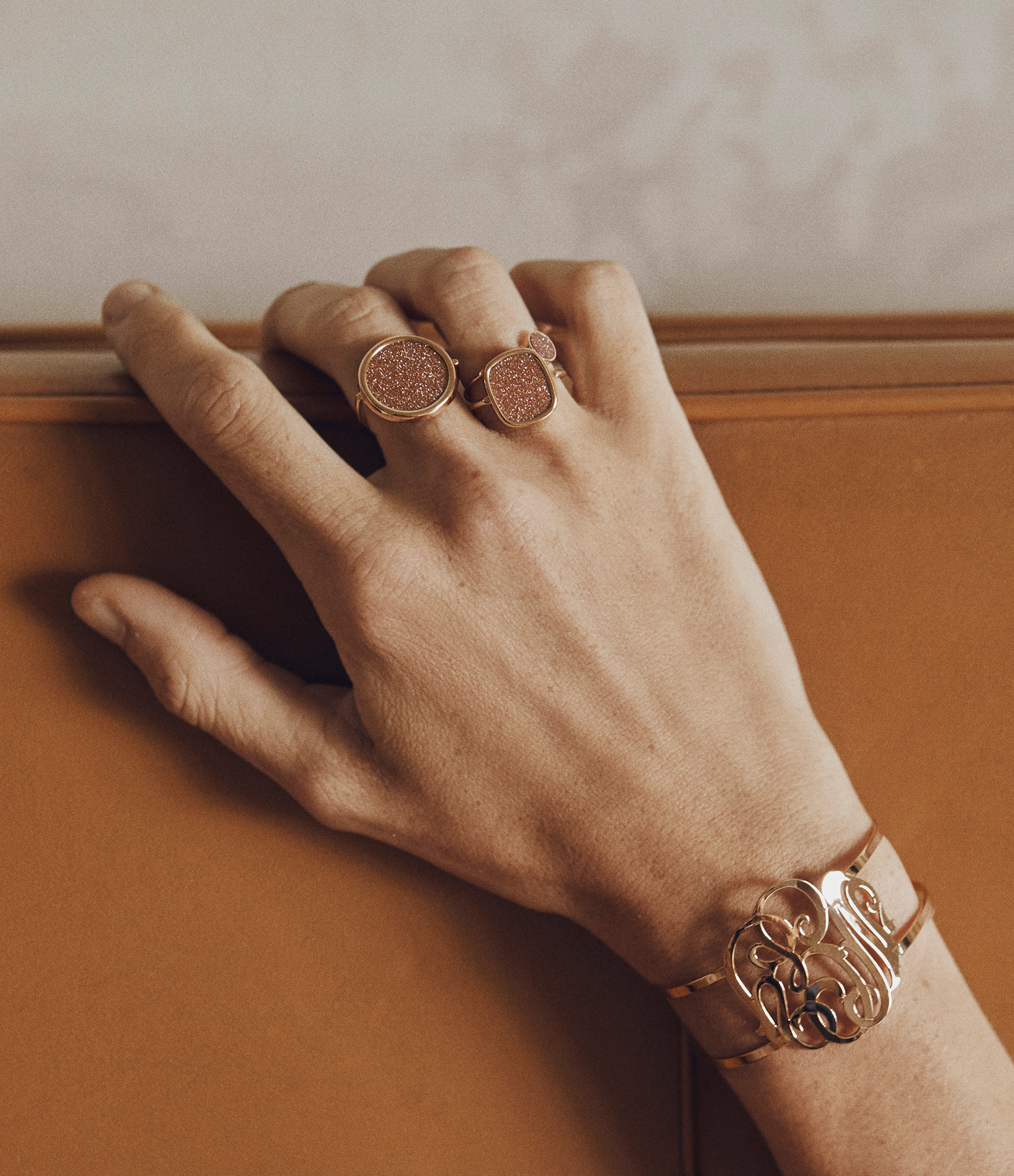 Disc Gold Sandstone Rose Gold Ring