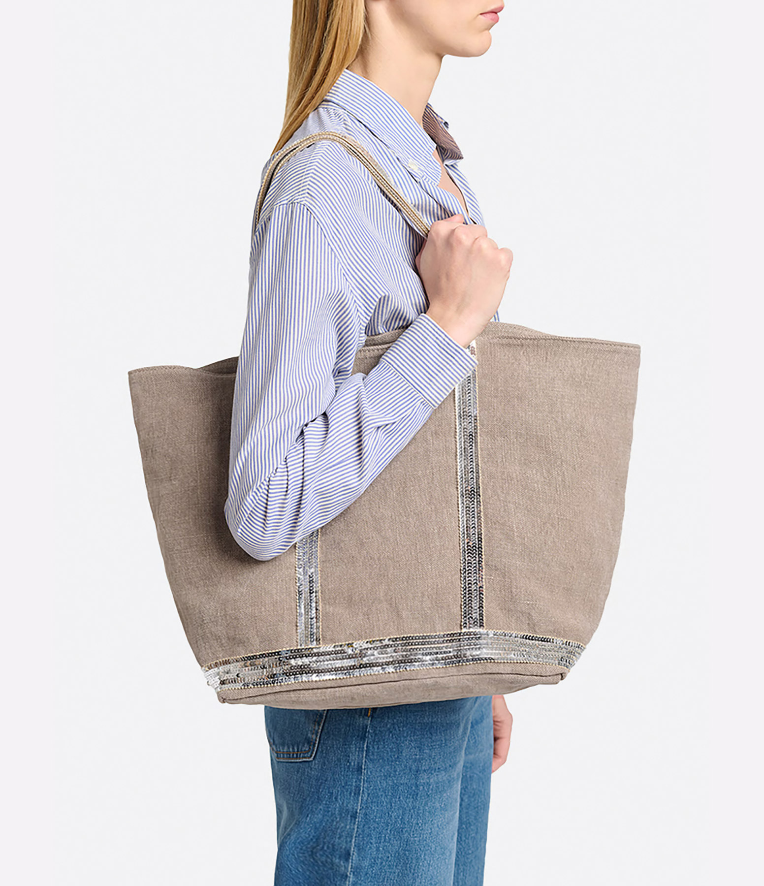 Calcaire L Linen Tote Bag with Zip