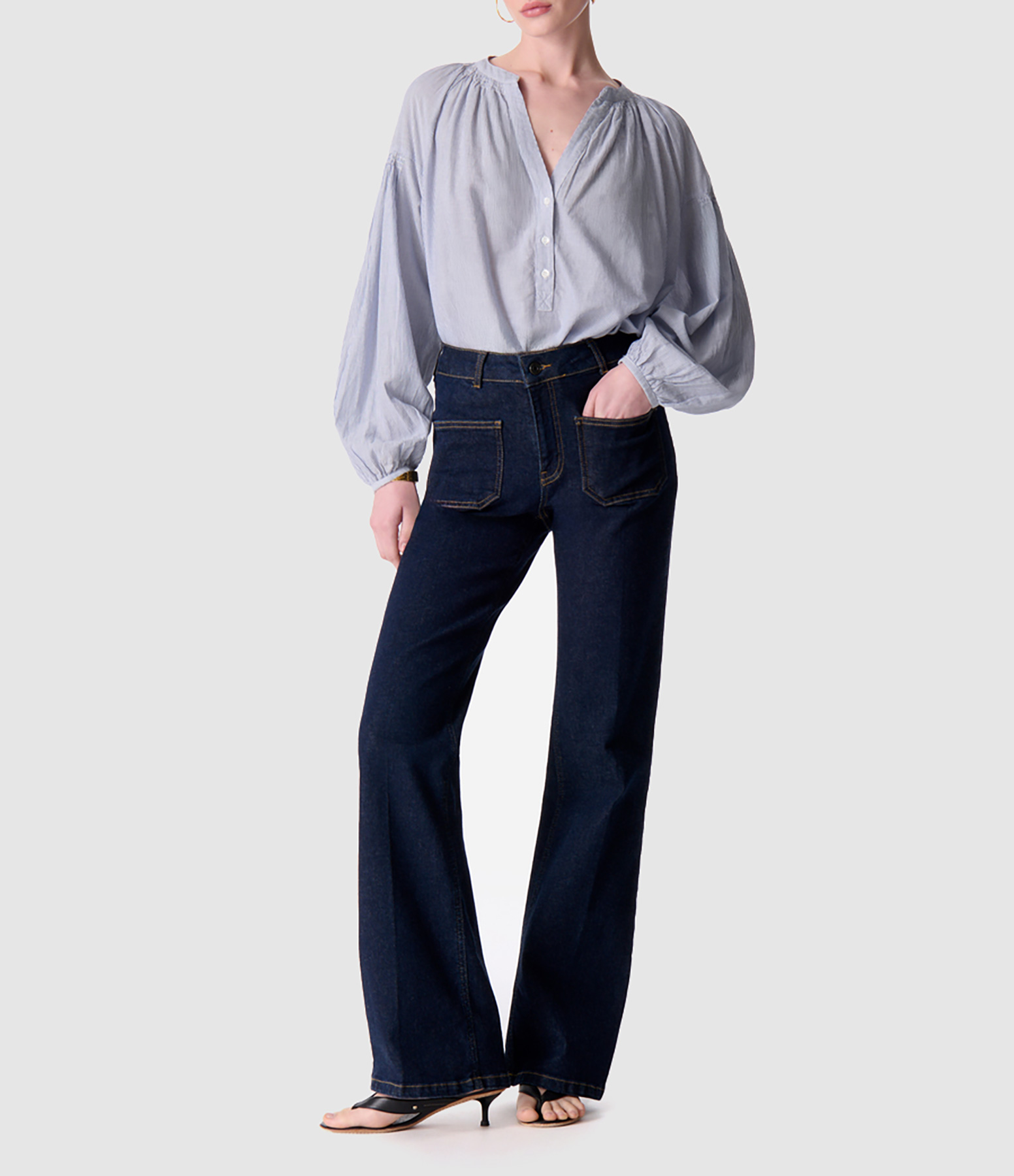 Nipoa Blue Striped Cotton Blouse