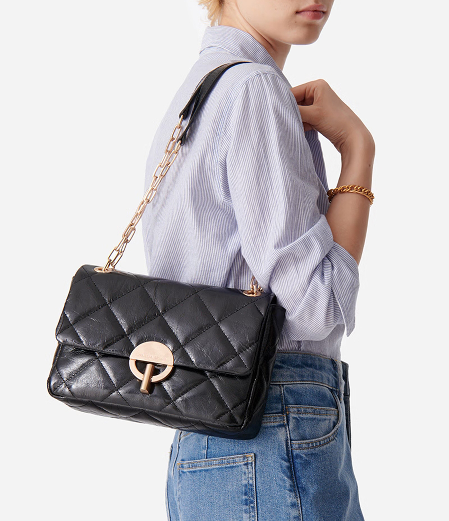 Large Moon Bag in Black Patent Leather