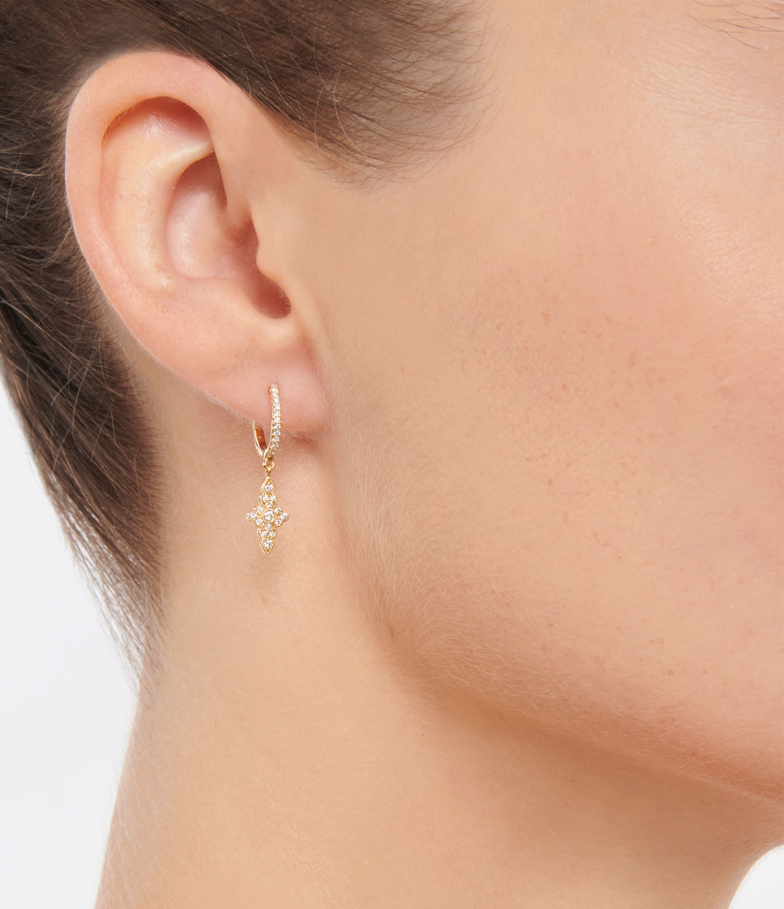 Mini Creole Earring in Jade and Diamonds, Yellow Gold (sold individually)