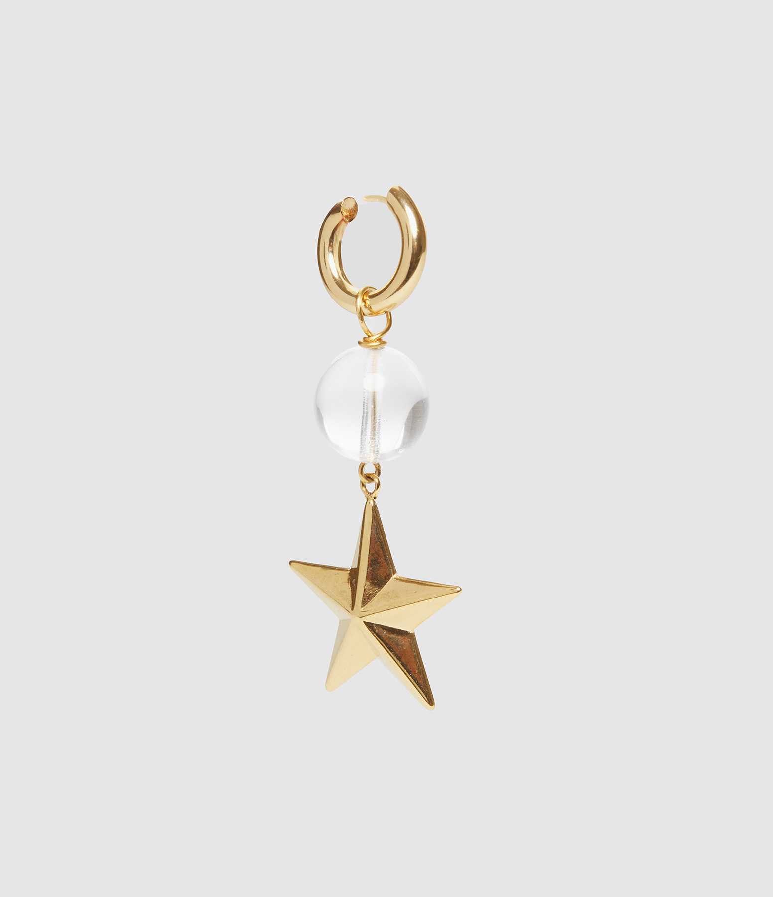 Gold-plated silver rock crystal star earring (sold individually)