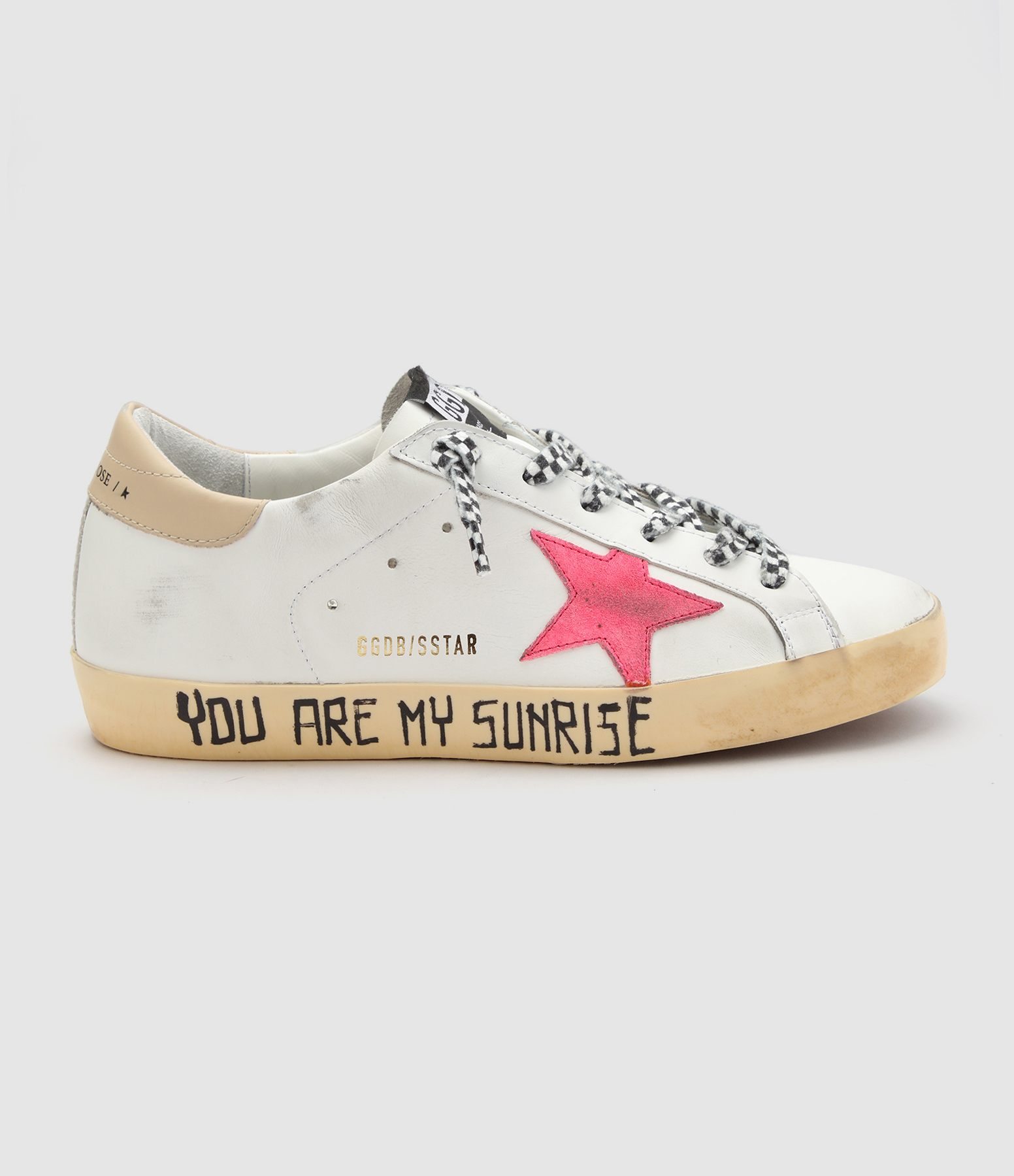 Super-Star trainers in white, neon red and sand-coloured leather