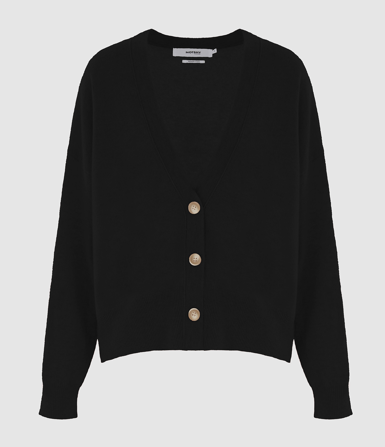 Black Cashmere V-neck Manille Cardigan