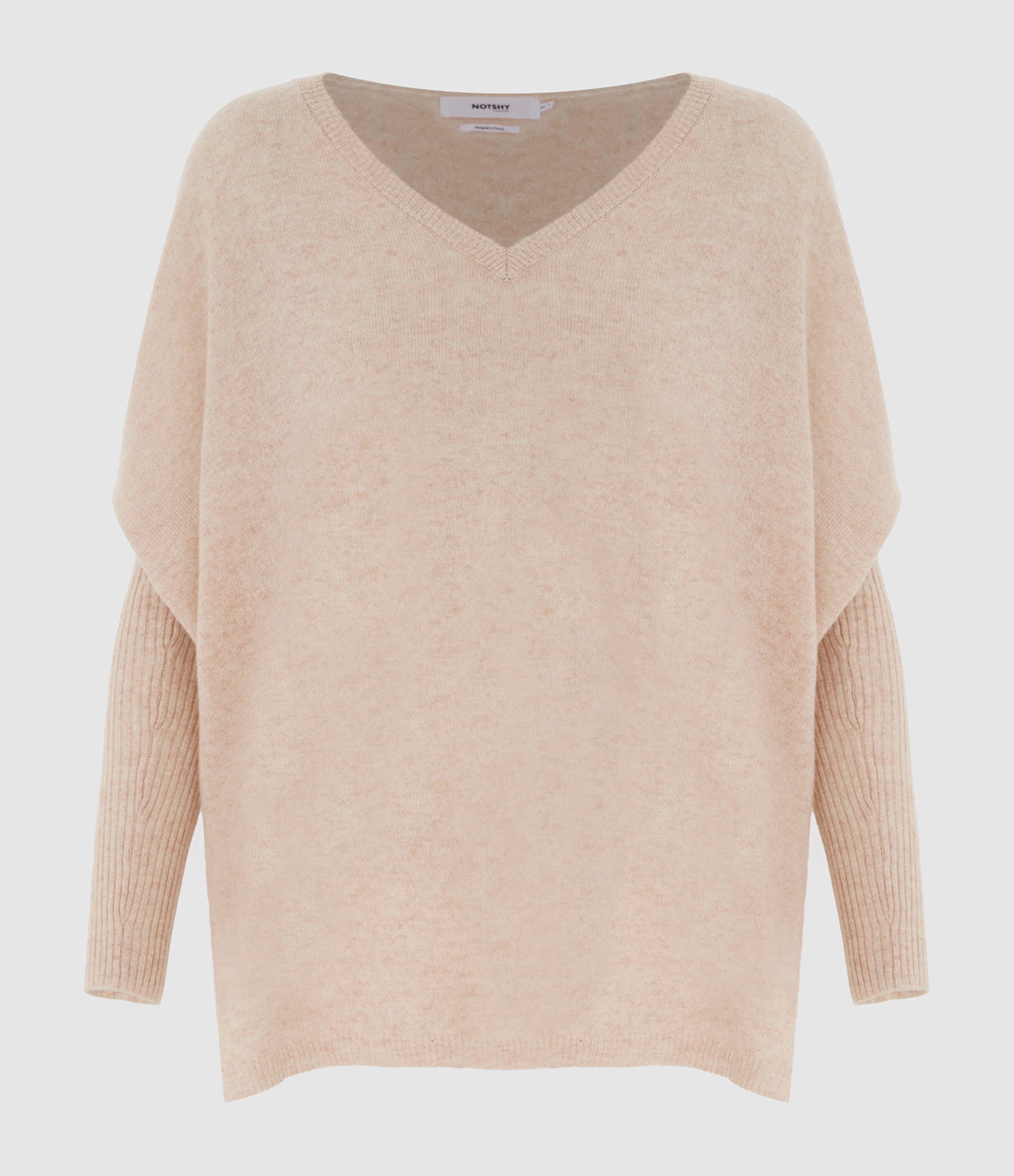 Faustine Poncho V-neck Cashmere Jumper in Mottled Beige