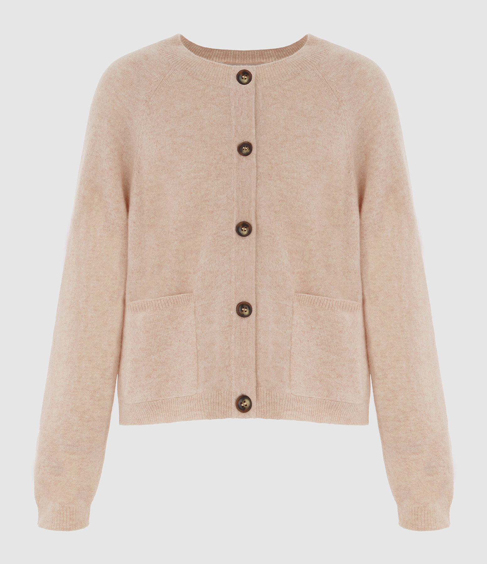 Mélange Beige Cashmere Button-Up Cardigan