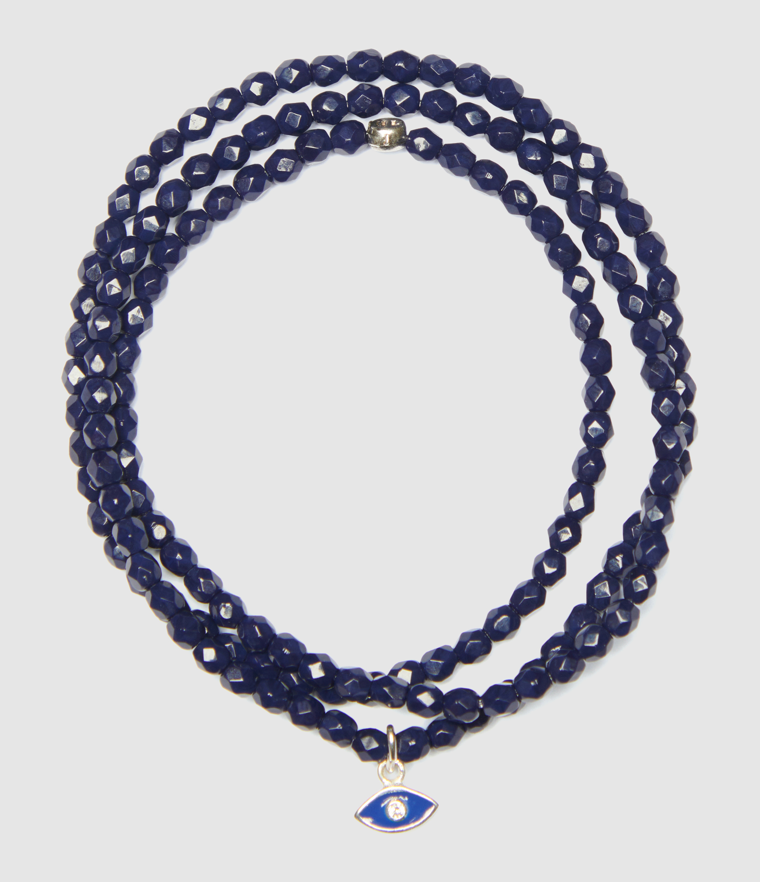 Mataki Silver Navy Blue 3-strand necklace and bracelet, 49 cm