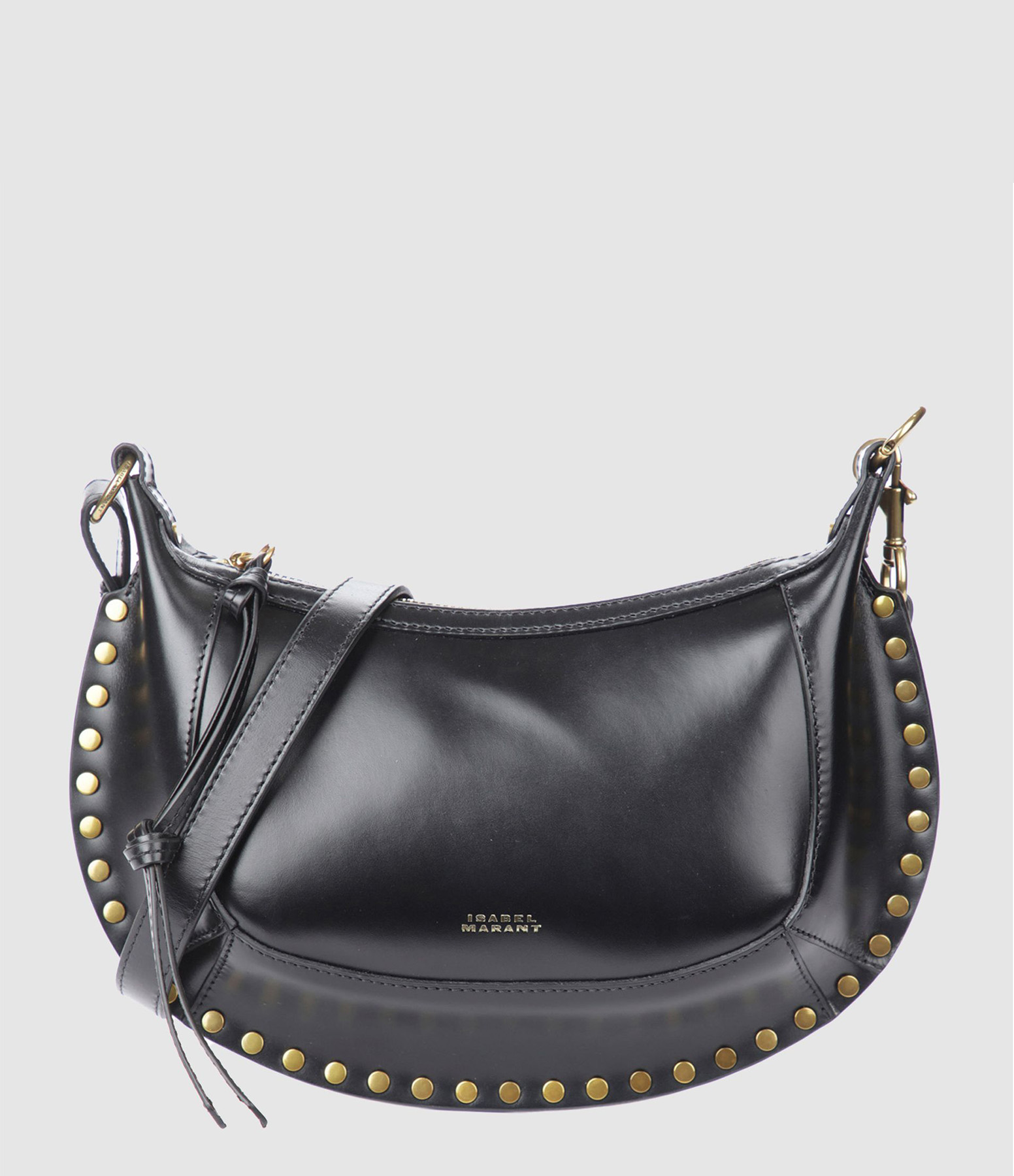 Oskan Moon Bag – Smooth Black Leather with Gold Accents
