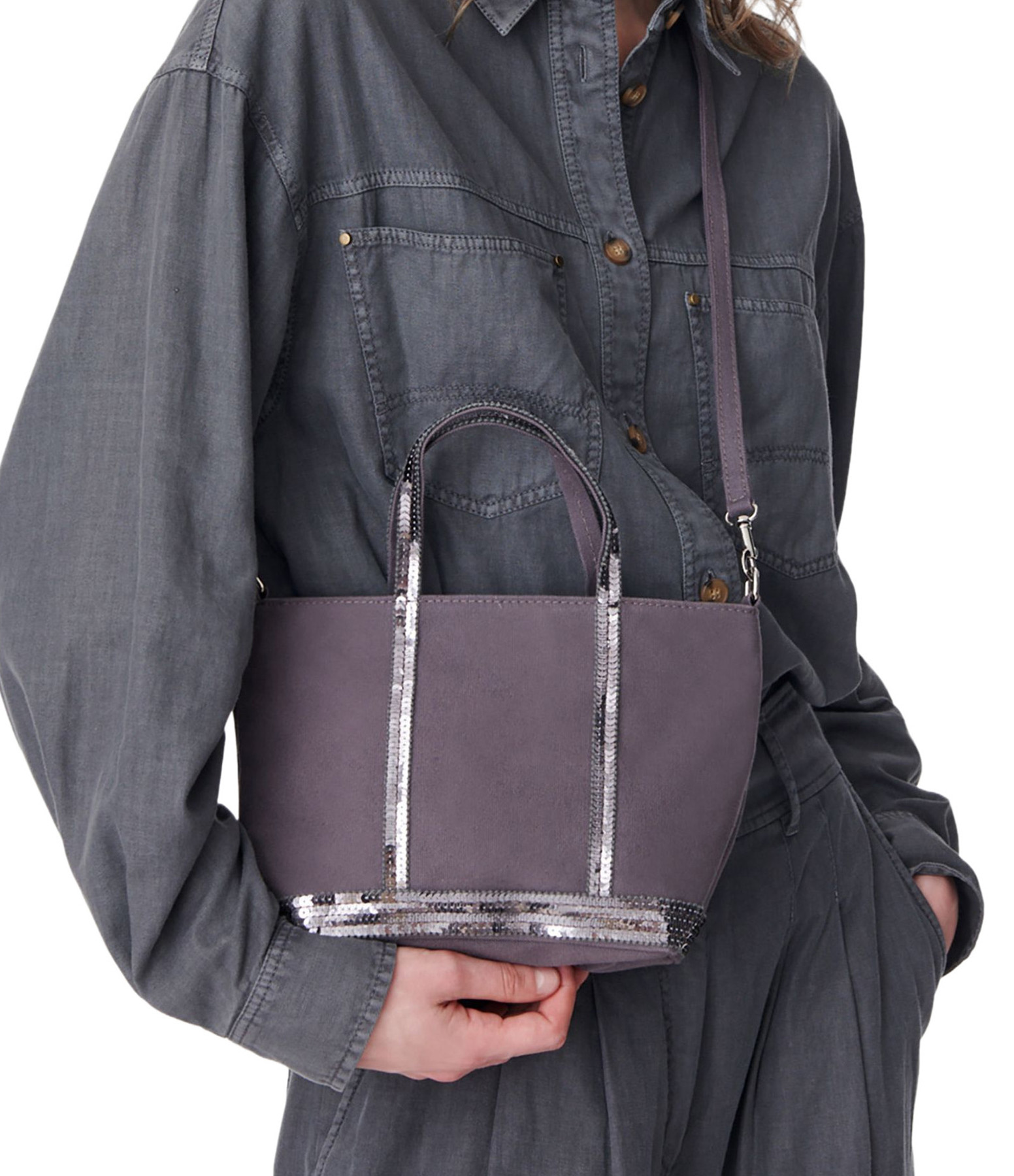 Anthracite Canvas Tote Bag with Zip - Size S