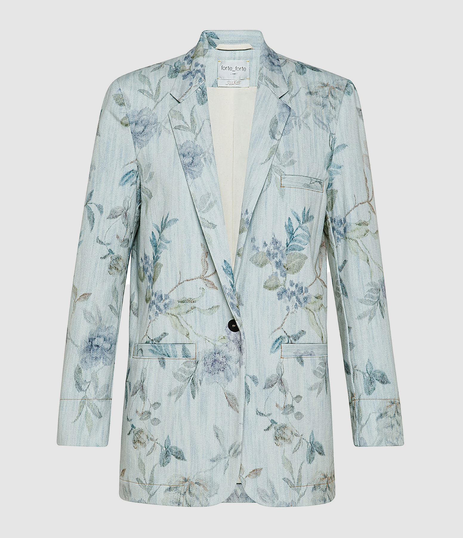 Blue Printed Cotton Blazer Jacket