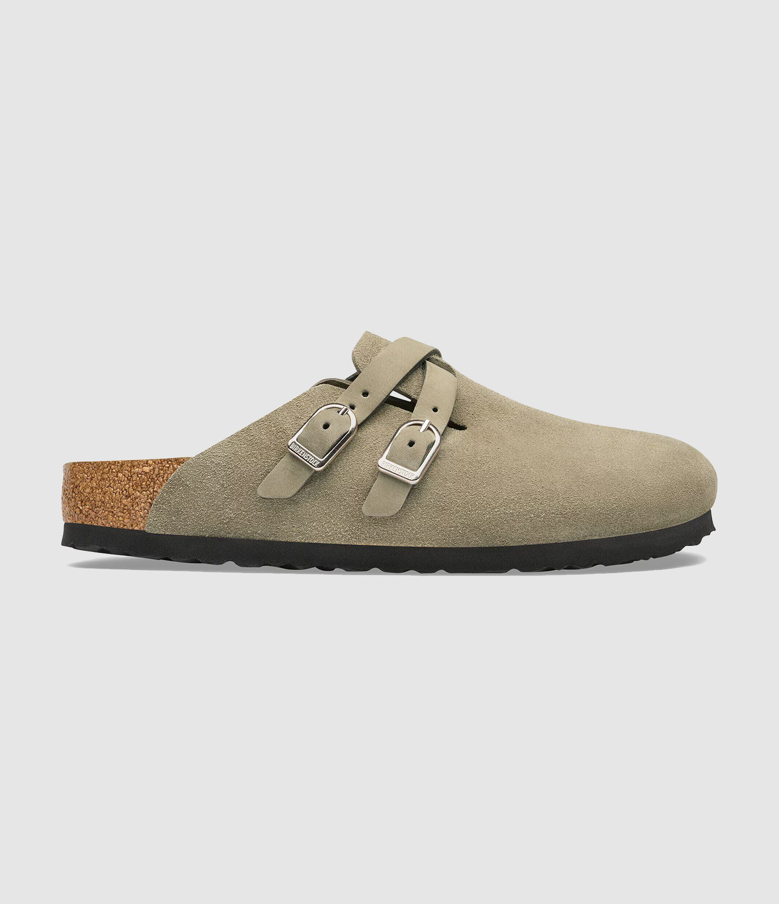 Blair Suede Leather Clogs in Taupe