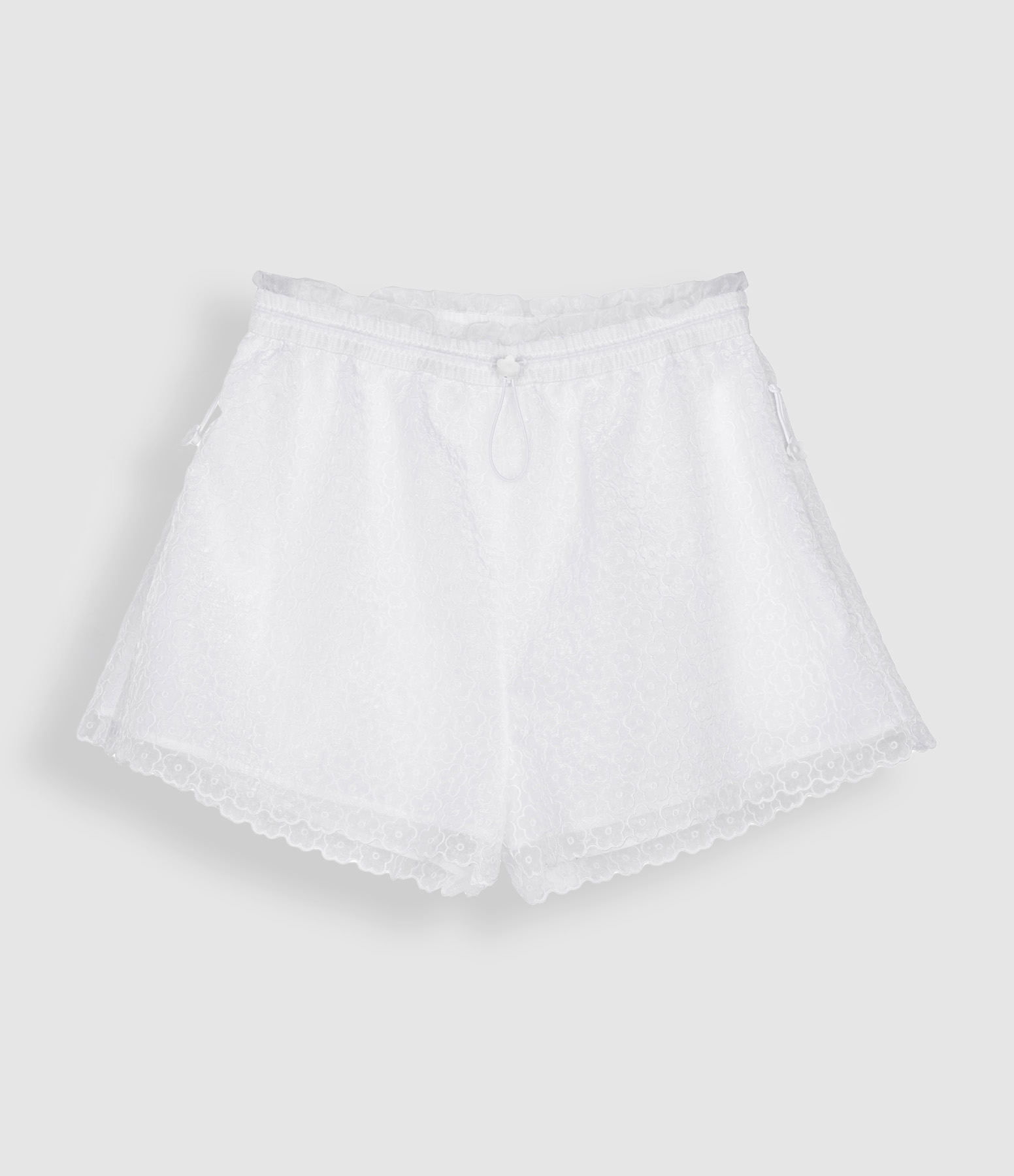 White Shorts with an Embroidered Hem