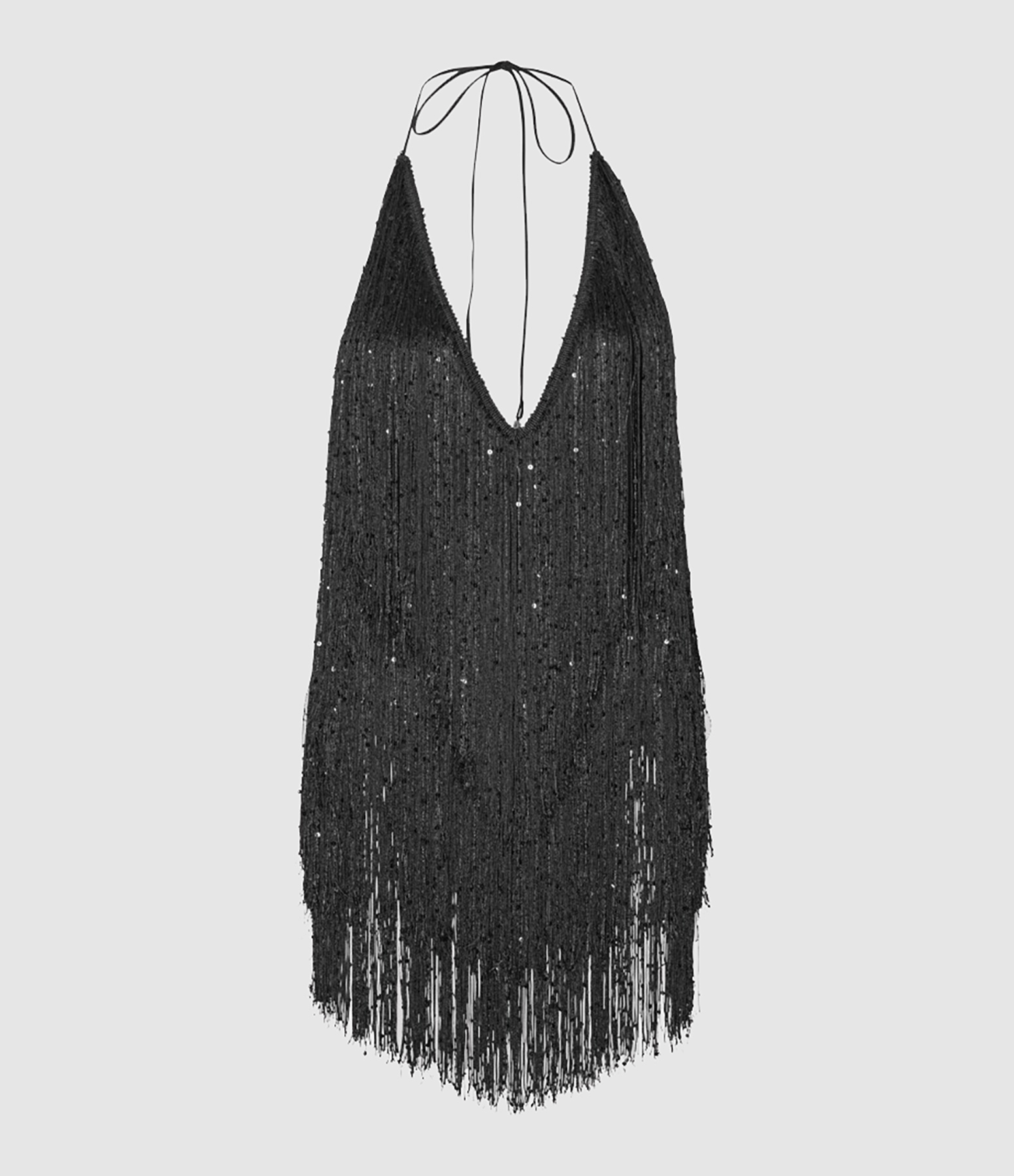 Black Fringed Sequin Bodysuit Dress