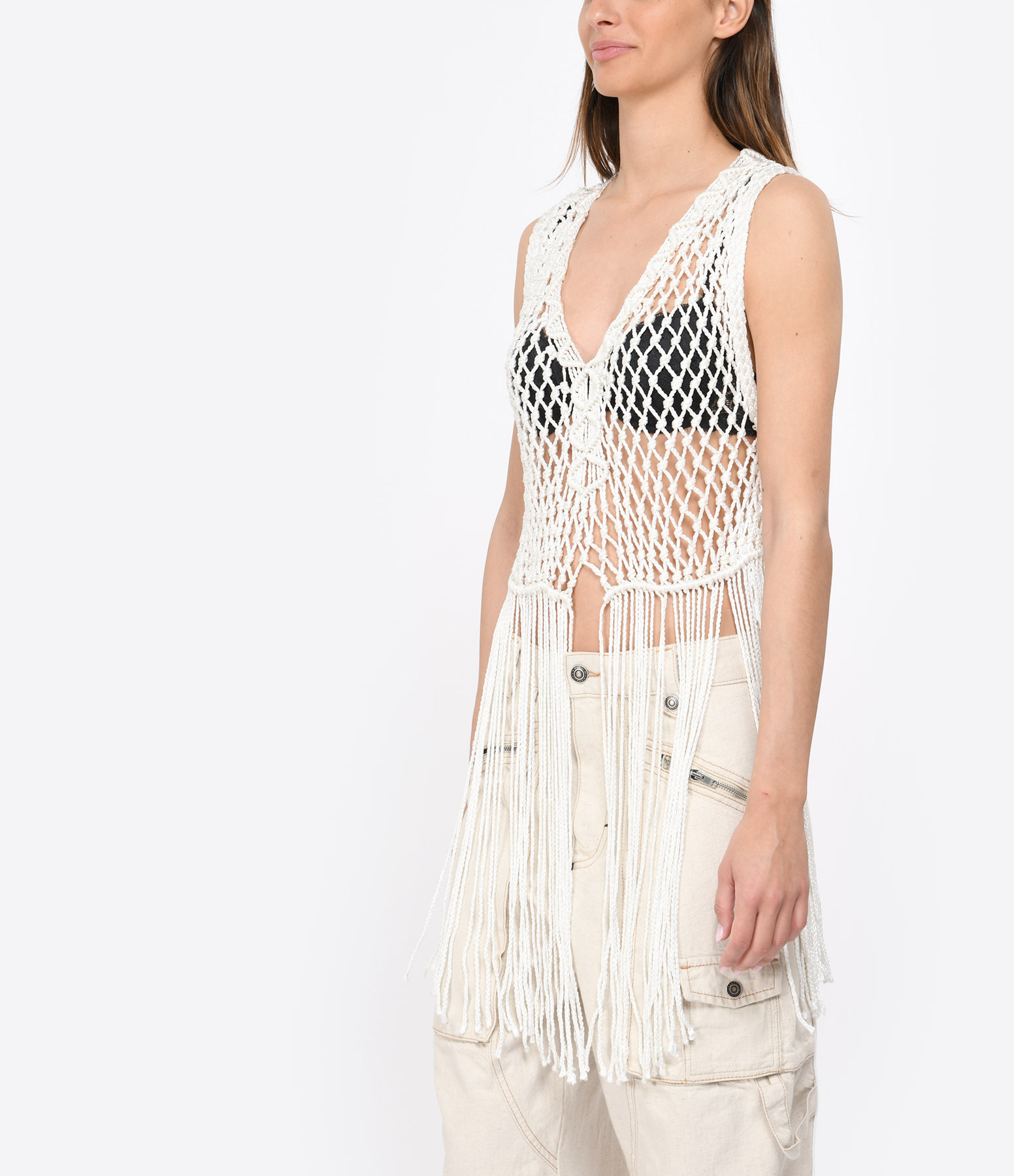 White Fringed Top