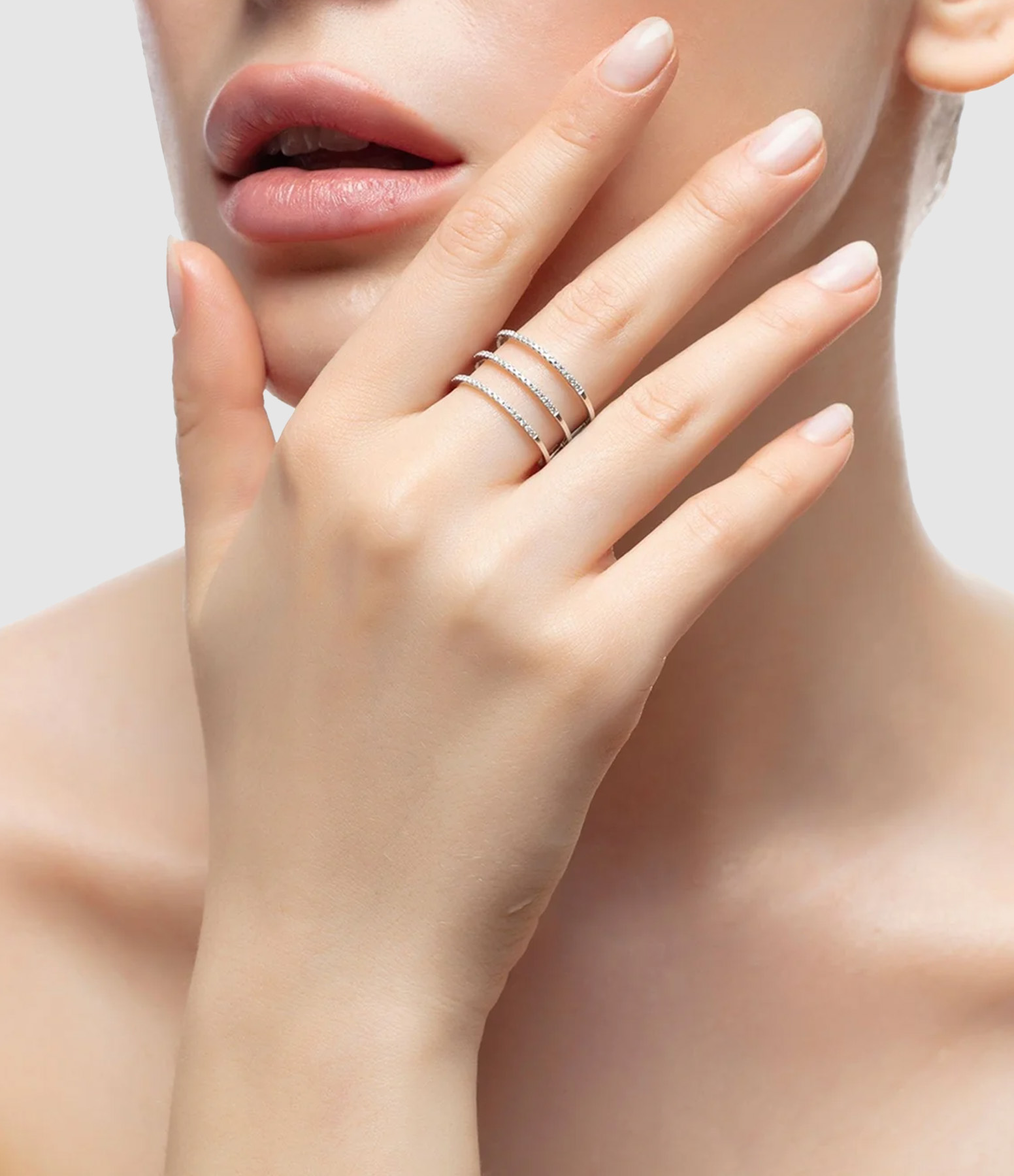 White Gold Triple-Ring Diamond Graphic Ring