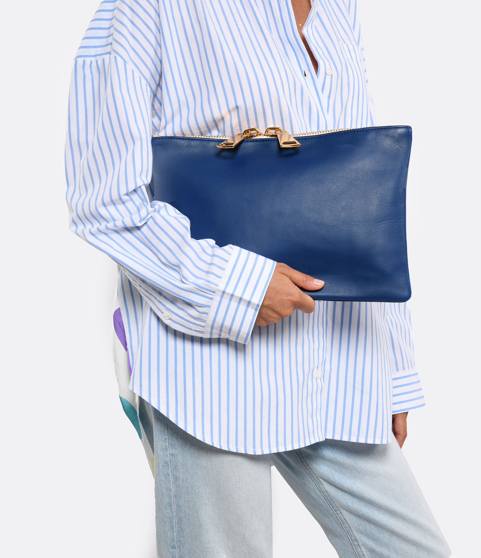 Electric Blue Smooth Leather Clutch Bag