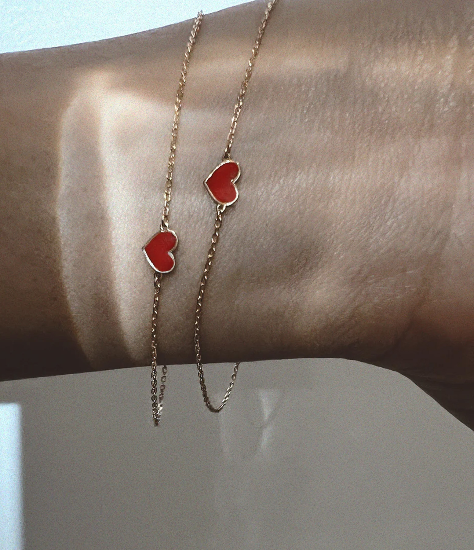 Red and Rose Gold Enamelled Heart Emoji Bracelet
