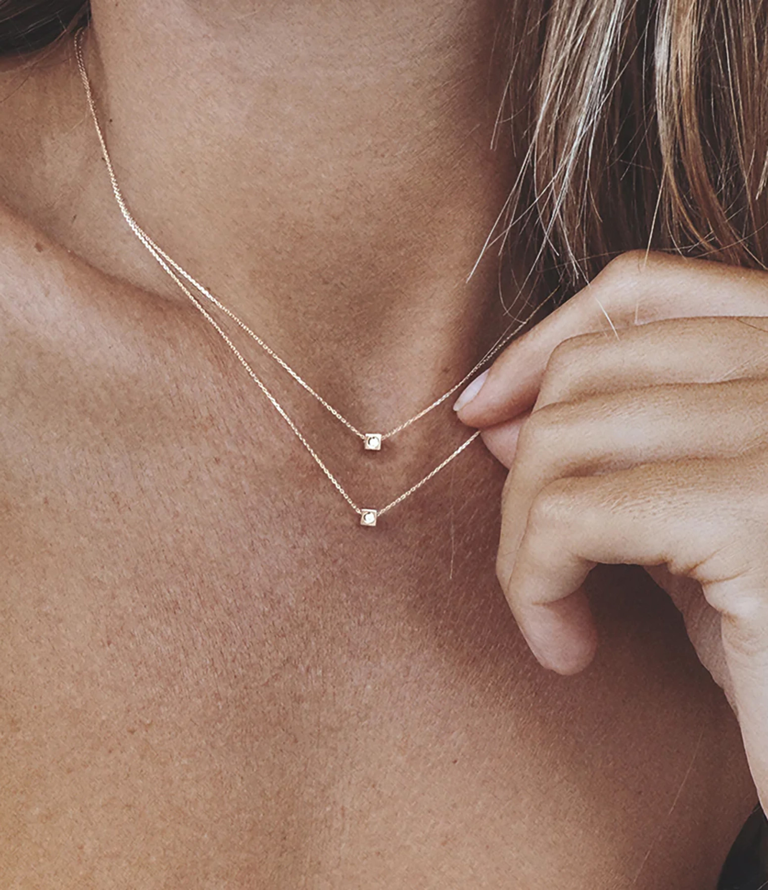 Cubix Necklace with 4 Diamonds in Rose Gold