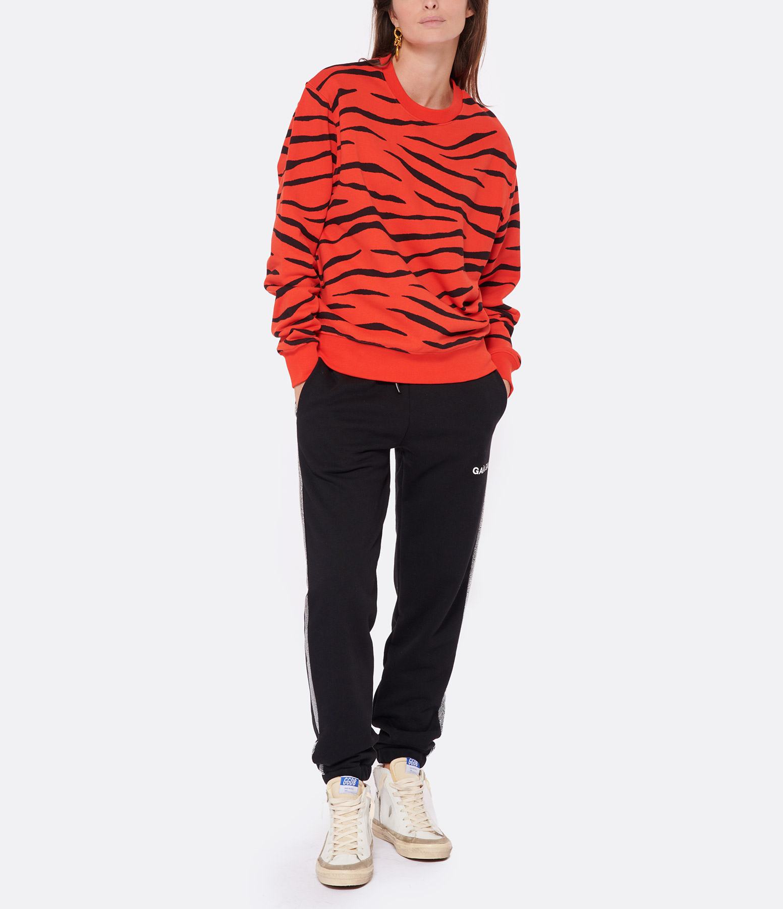 Black Loose Crystal Cotton Jogging Trousers