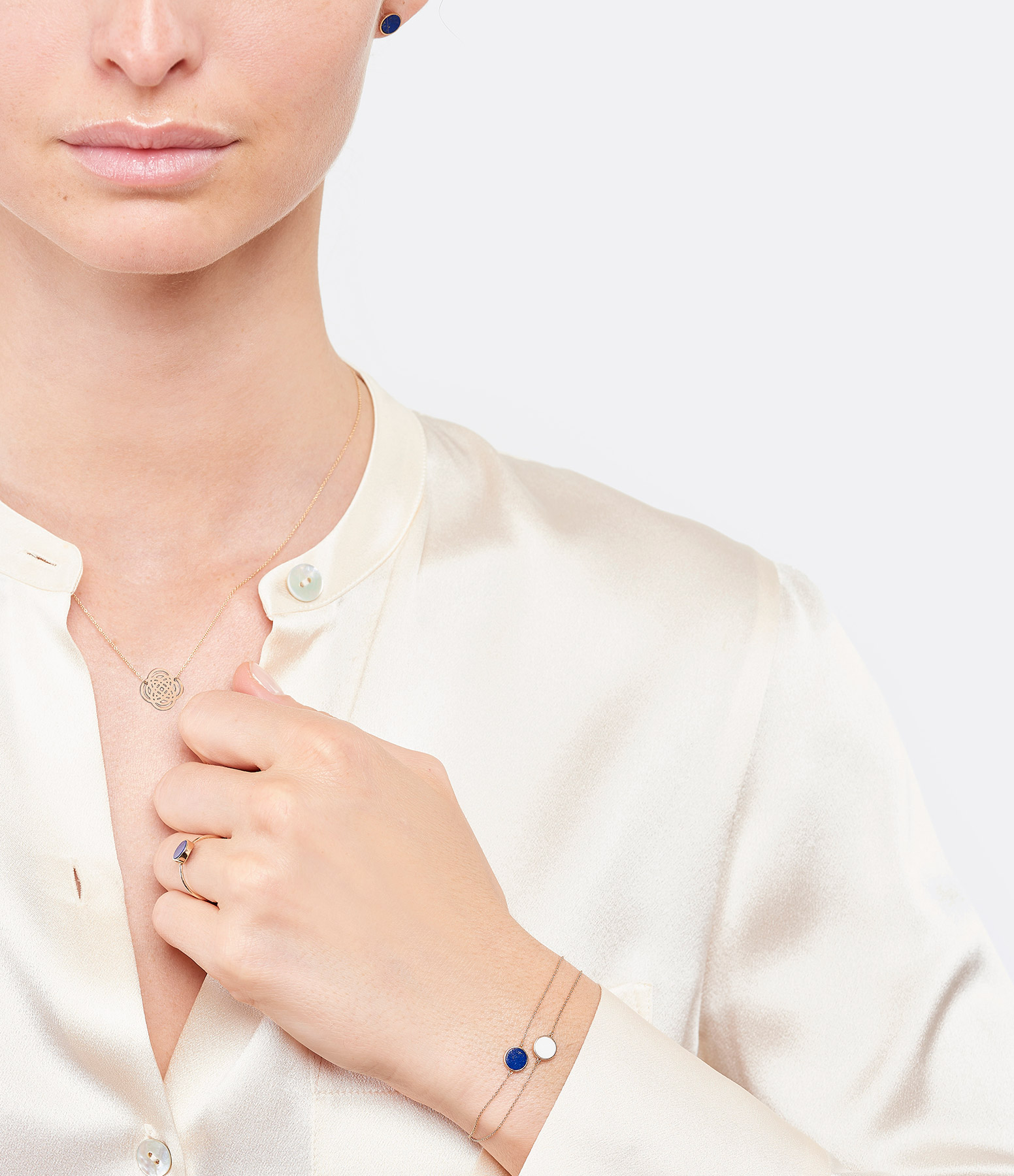 Ever Mini Disc Bracelet in White Agate and Rose Gold