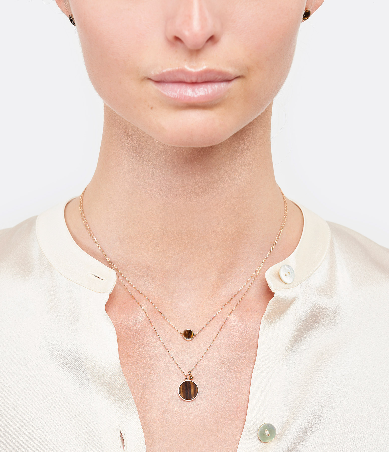 Ever Mini Disc Tiger's Eye Necklace in Rose Gold