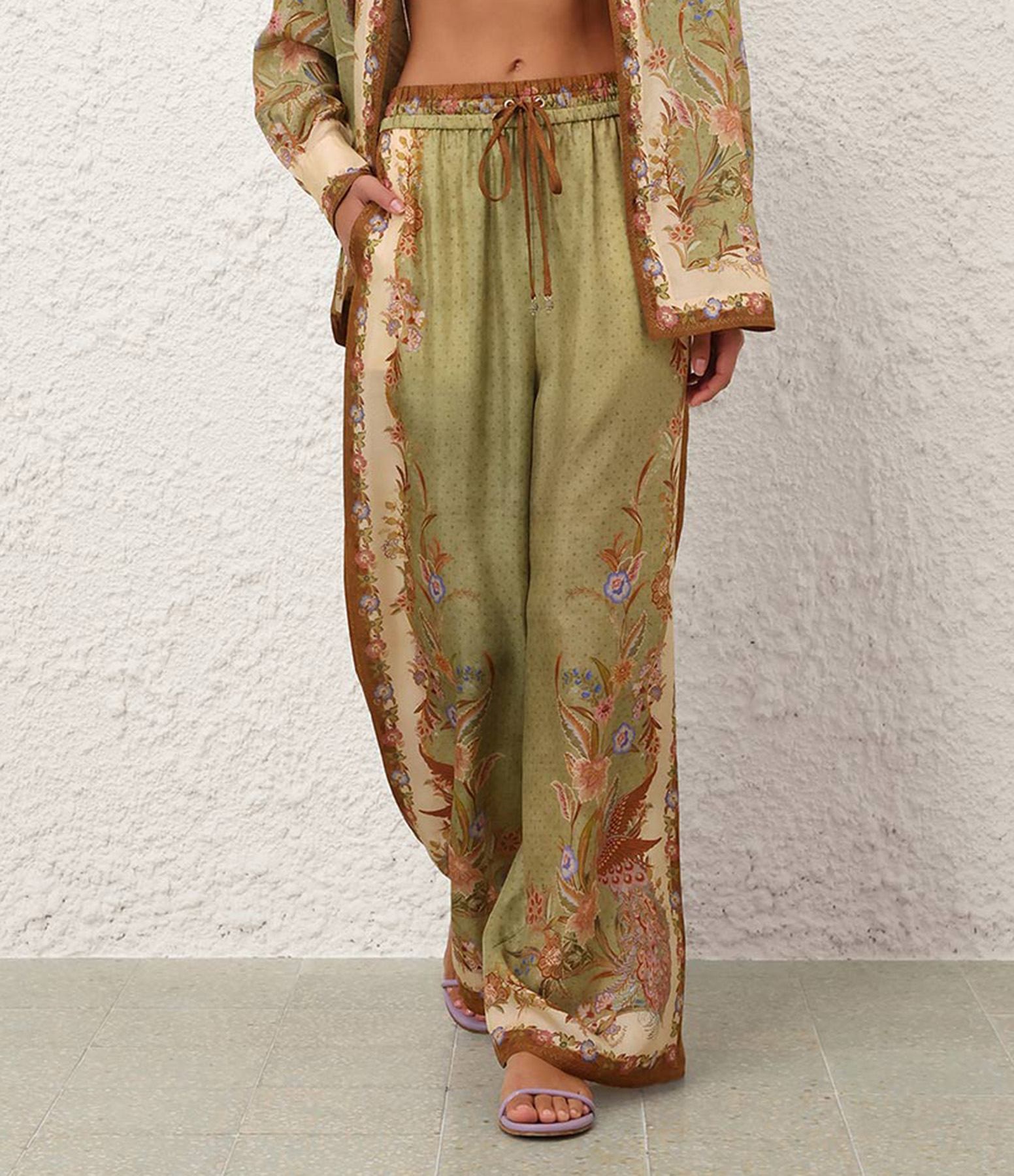 Khaki Trousers with Floral Scarf