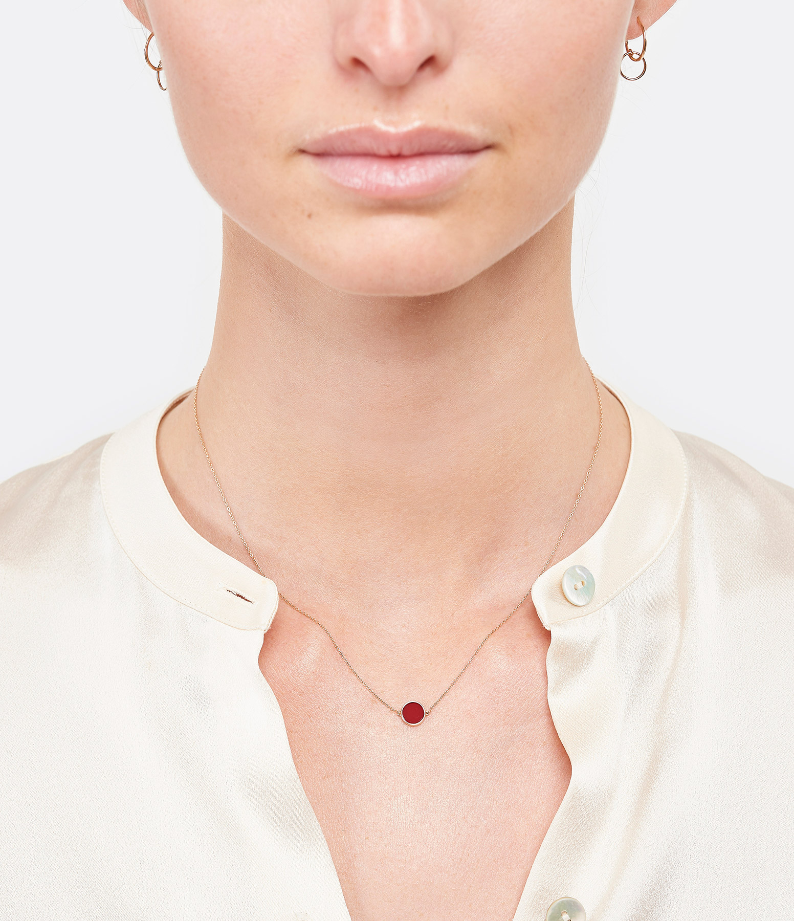 Ever Mini Disc Necklace in Coral and Rose Gold