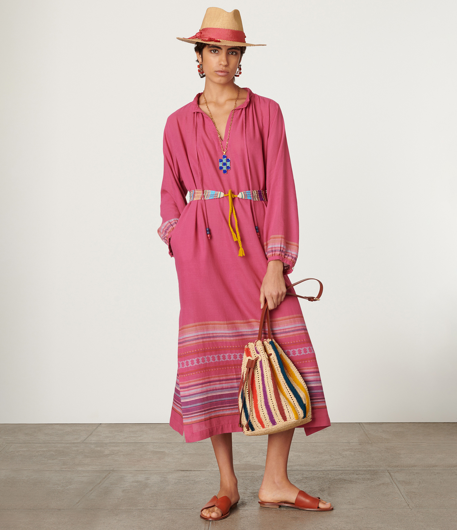 Thessalia Multicoloured Pink V-neck Dress, Mexico Capsule Collection