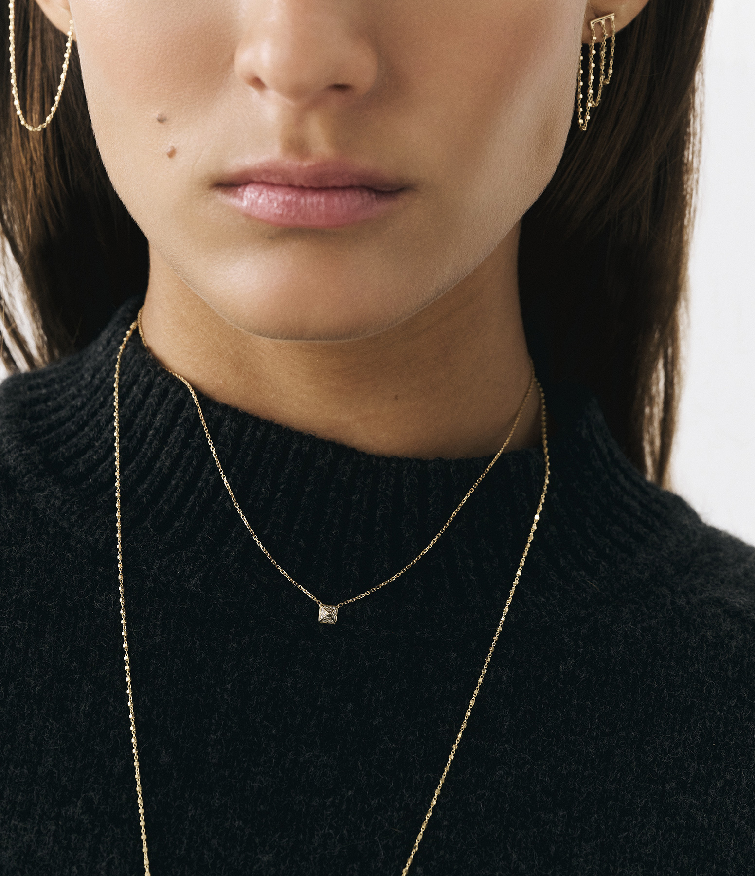 Diamond-set Creole Bracelet with 3 Yellow Gold Chains (sold individually)