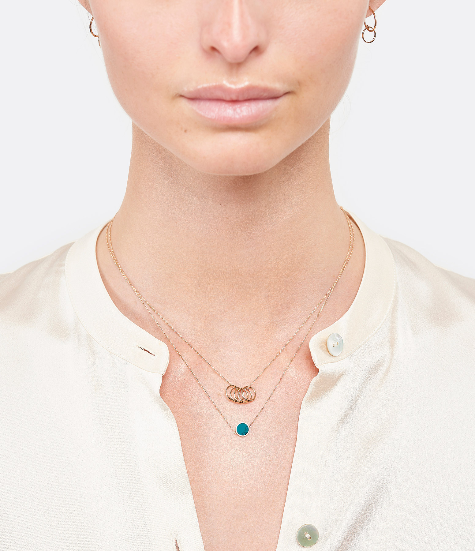 Ever Mini Disc Necklace in Turquoise and Rose Gold