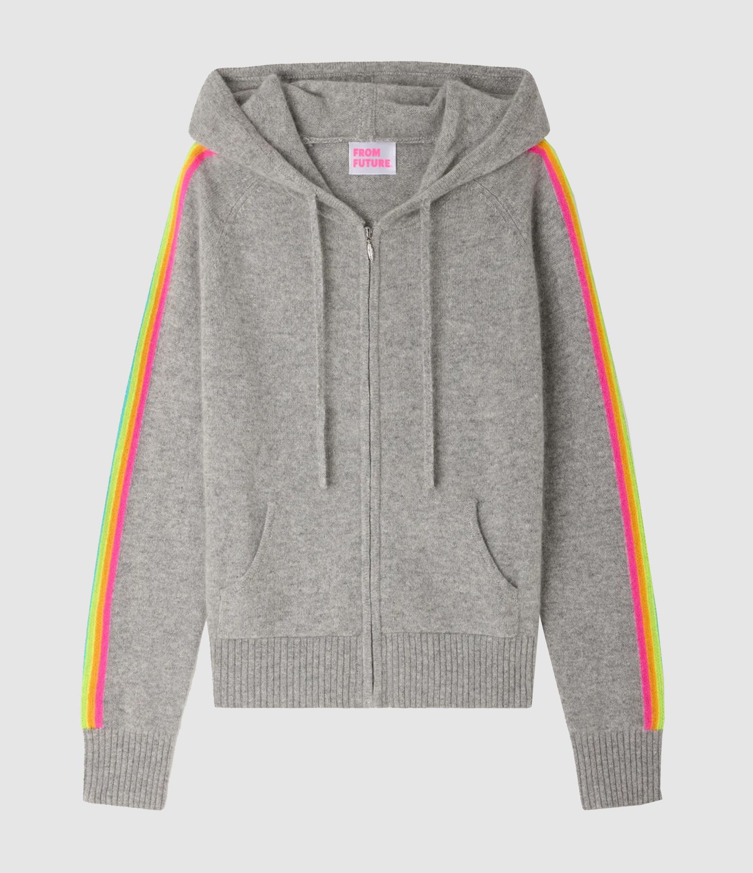 Dark Heather Grey Hooded Zip-Up Jumper with Multicoloured Stripes