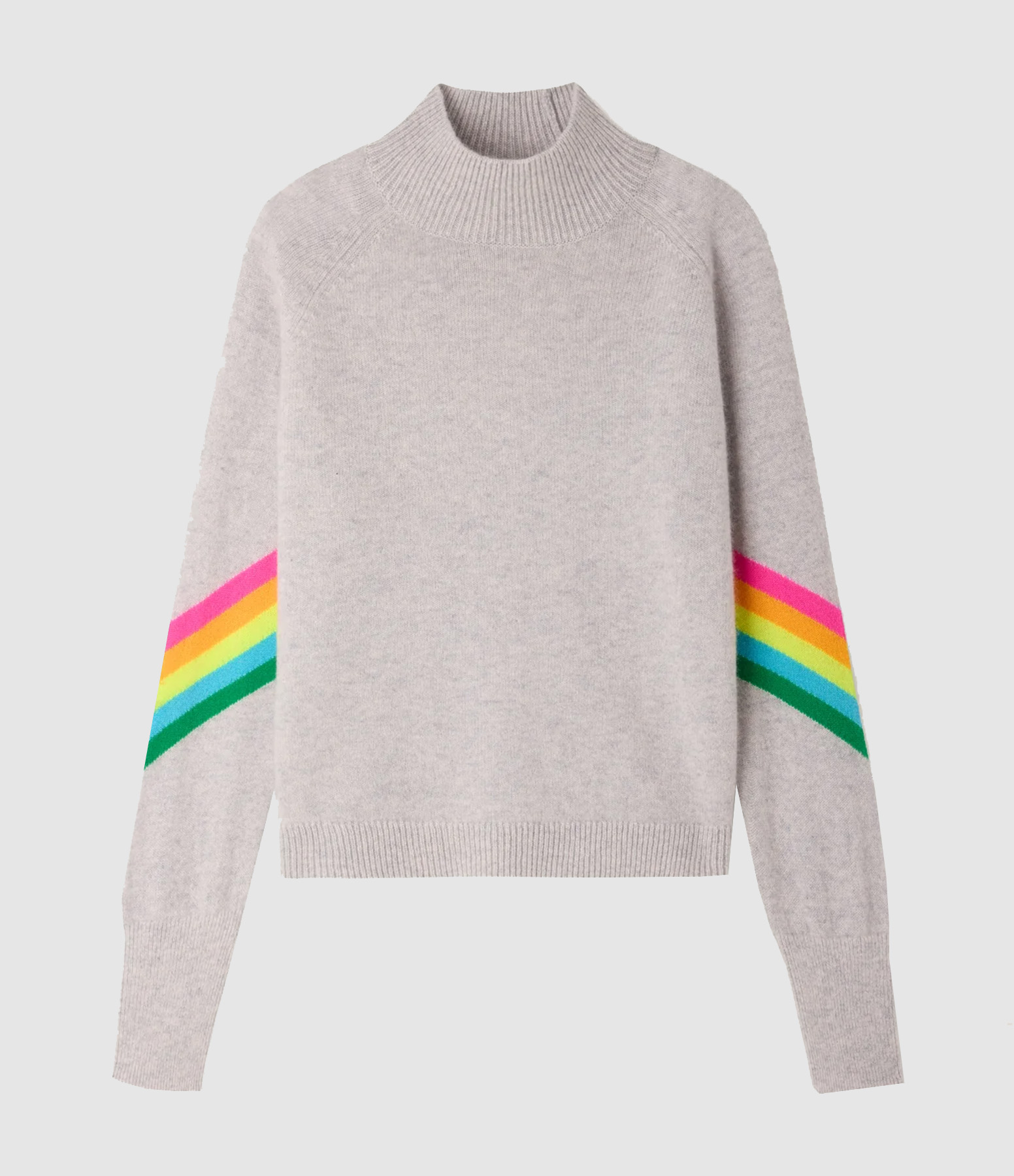 High-neck jumper with stripes in light mottled grey