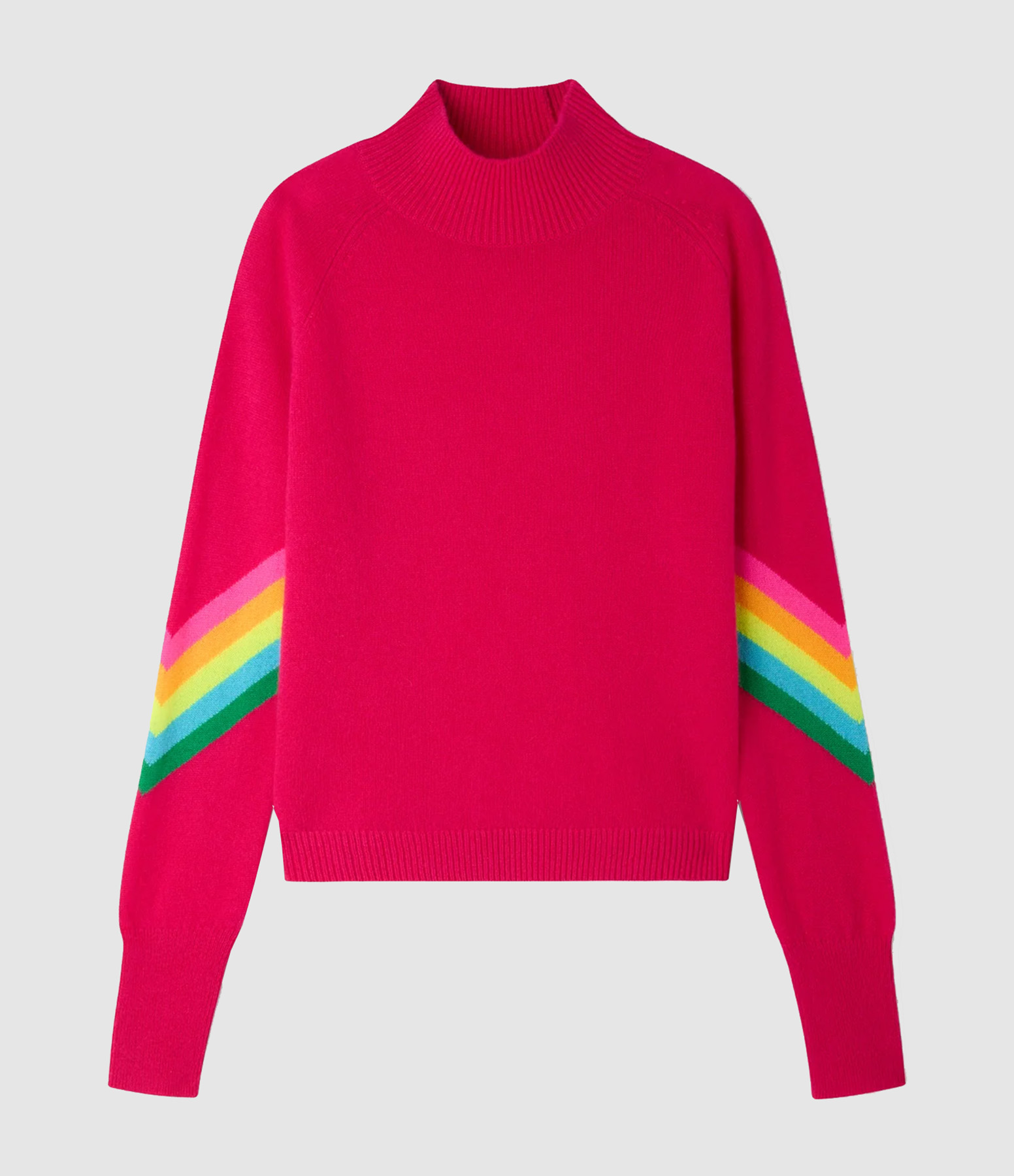 High-Neck Jumper with Stripes in Raspberry Pink