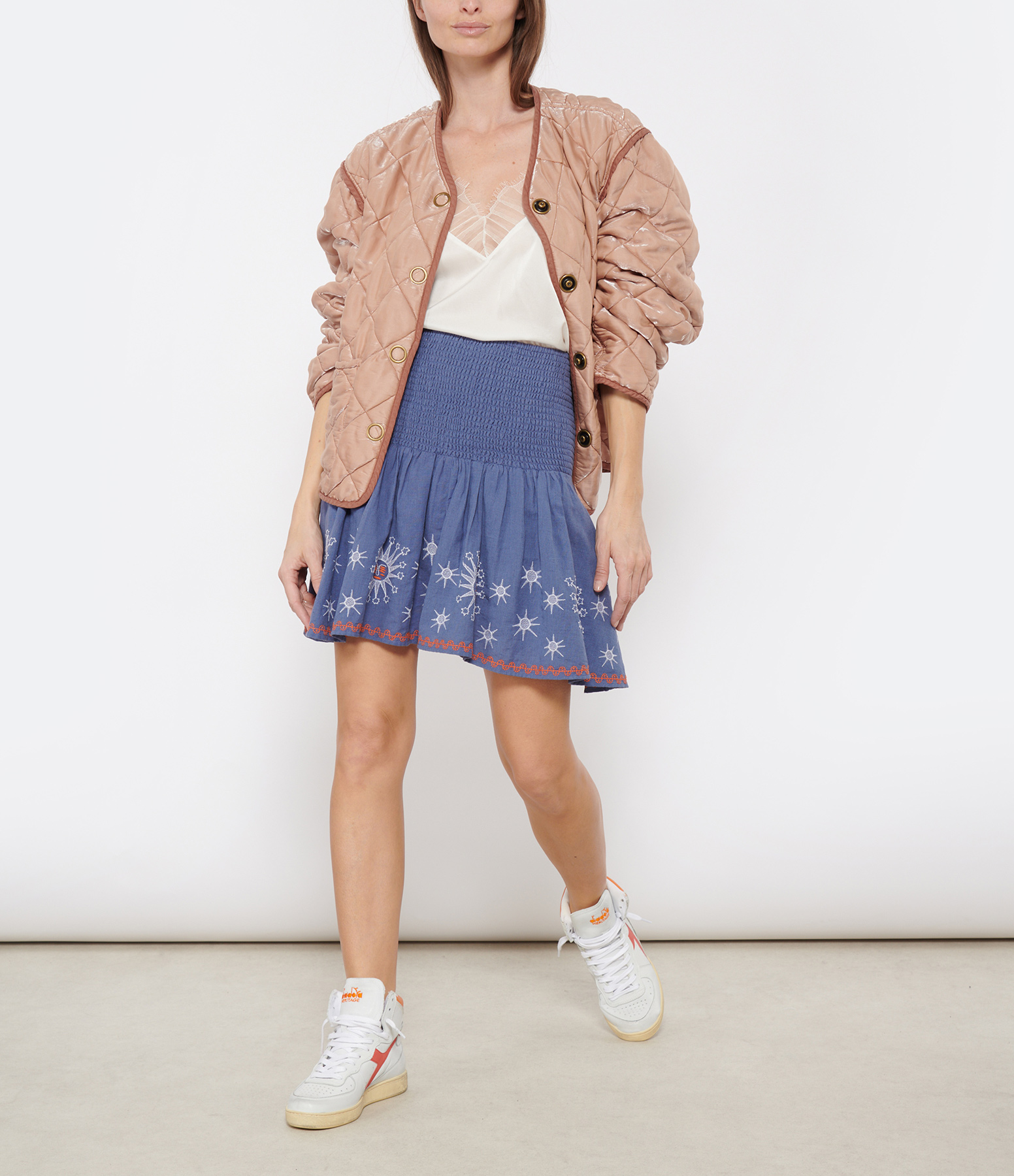 Alton Short Embroidered Cotton-Linen Skirt by Sundance Aero