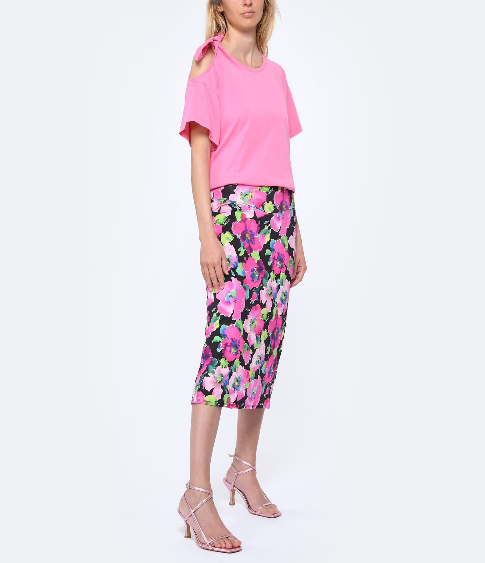Mid-Length Pink Printed Pencil Skirt