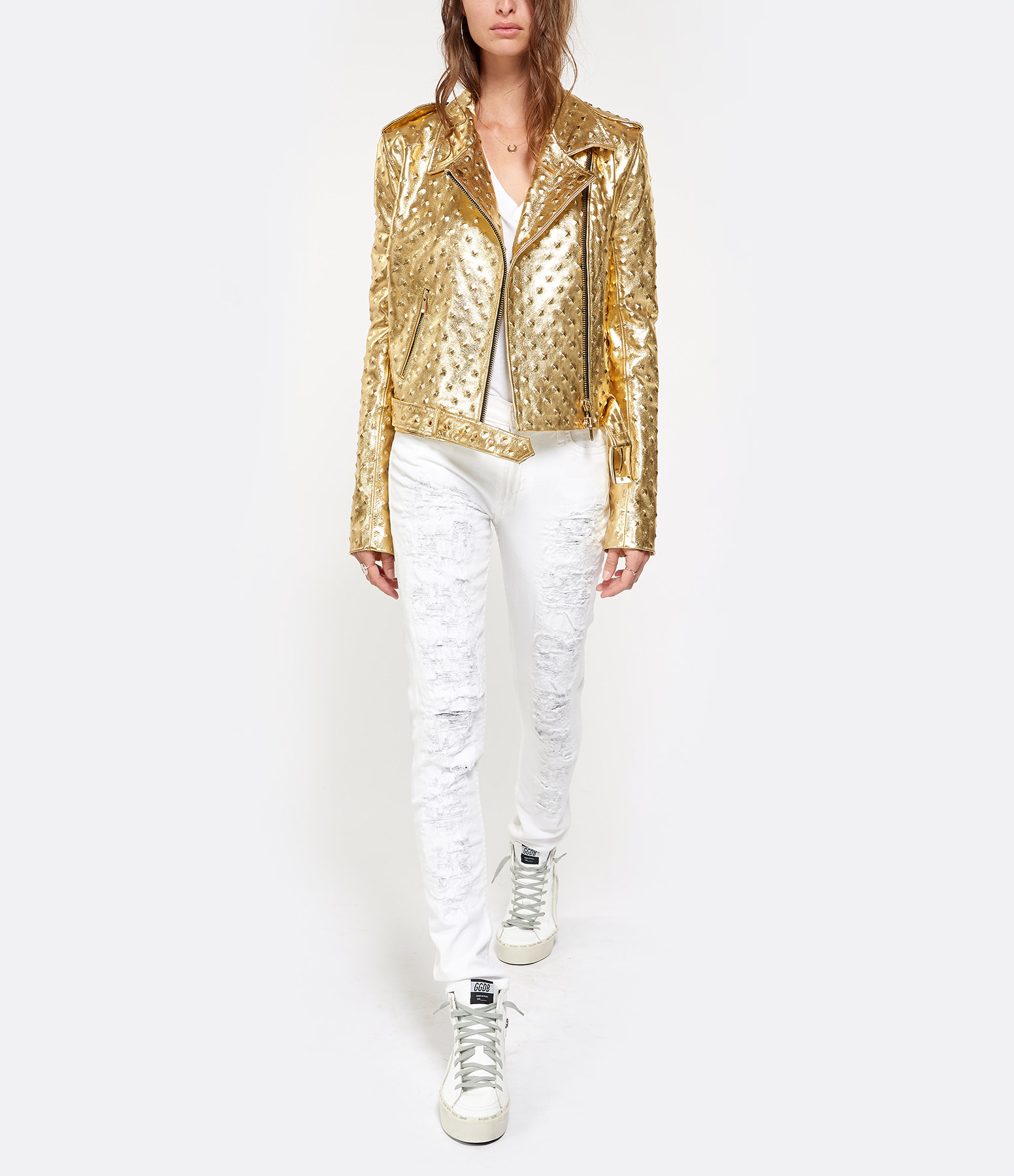 White Mid-Rise Skinny Distressed Jeans by Melissa