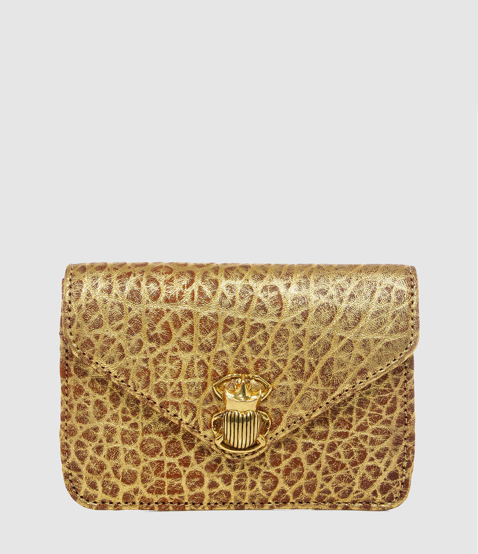 Alex Card Holder in Antique Gold Bubble Leather