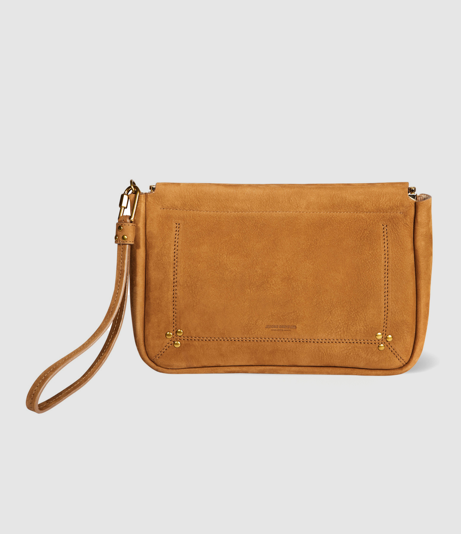 Clap L Suede Leather Clutch Bag in Tobacco