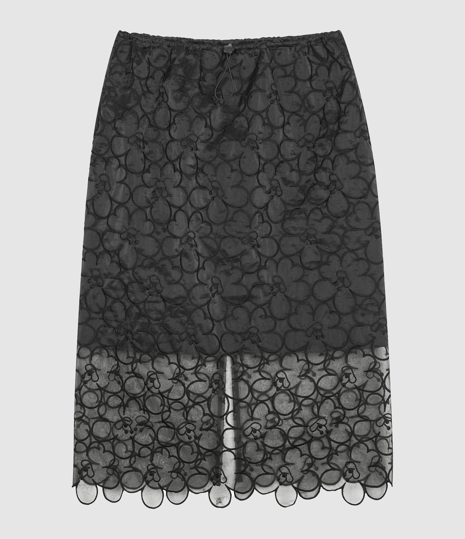 Black Skirt with Gathered Waist and Drawstrings