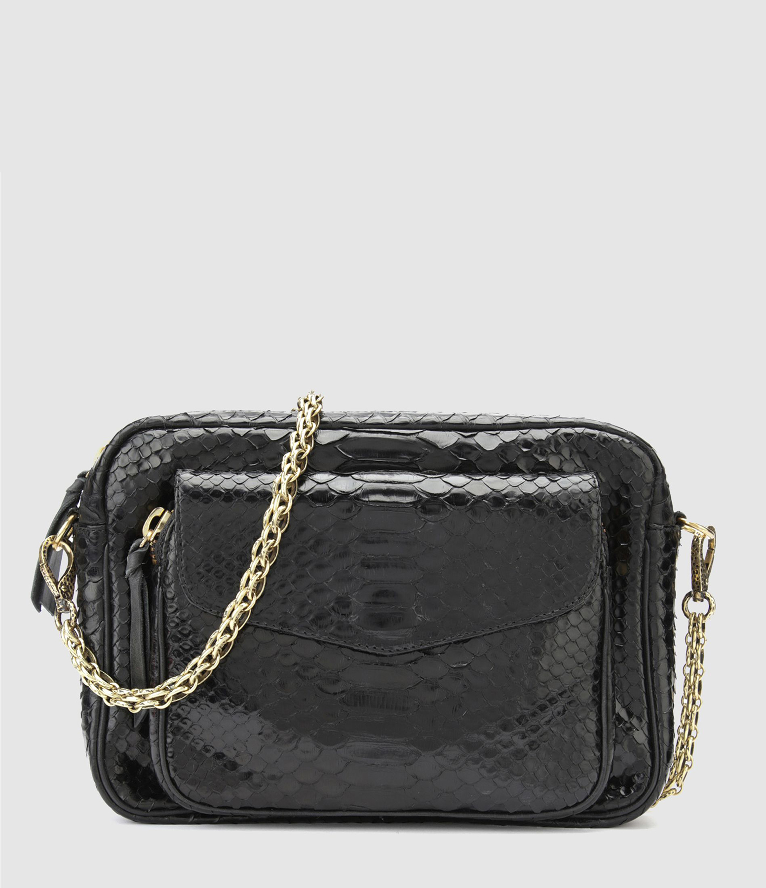 Big Charly Python Bag with Gold Chain – Black