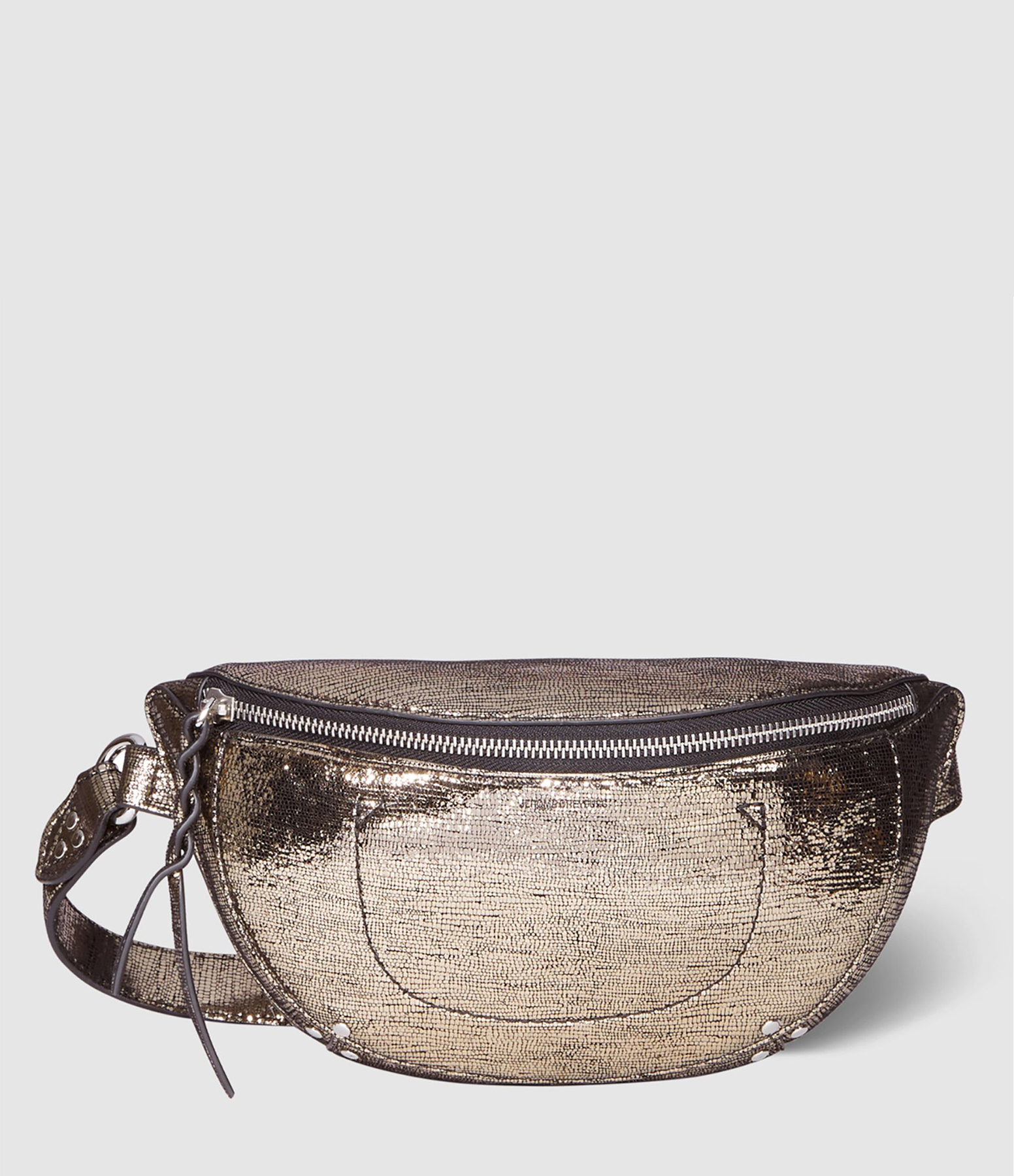 Champagne-Coloured Lino Lamé Leather Bumbag