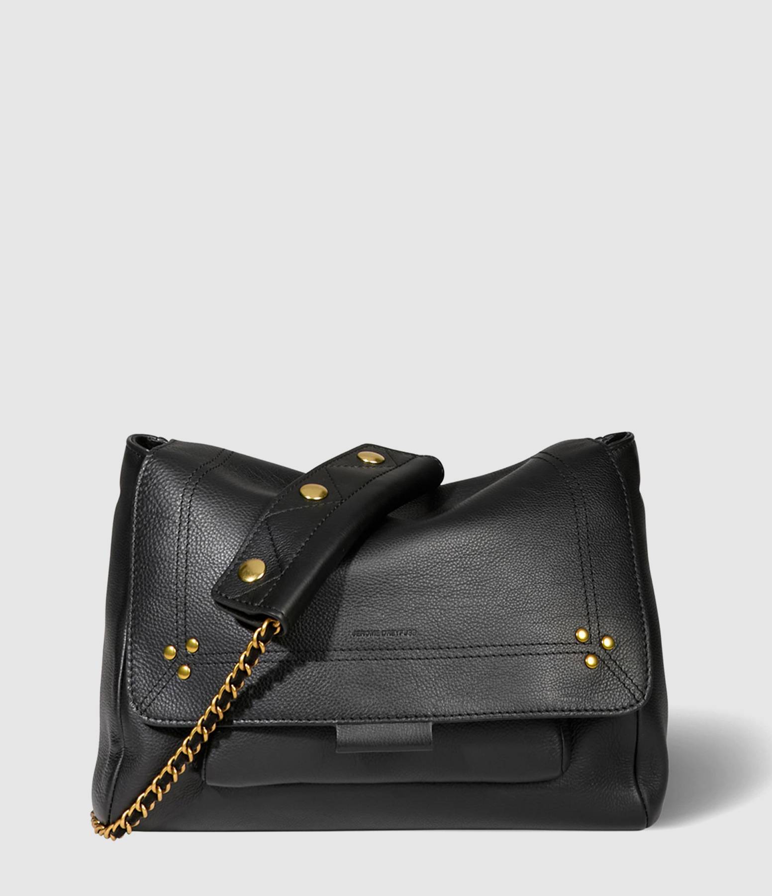 Lulu M Black Leather Bag with Brass Accents