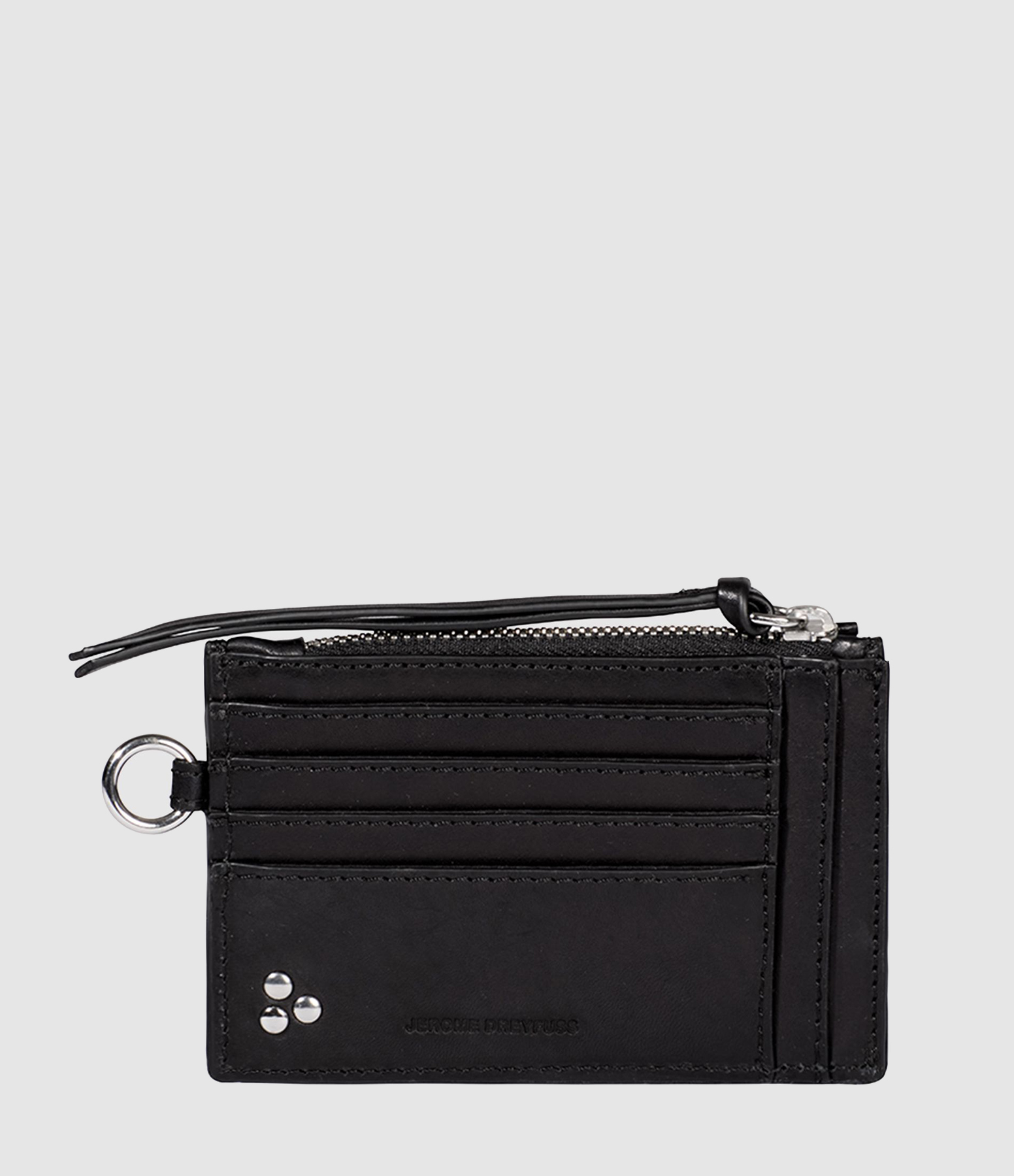 Lucky Black Leather Card Holder with Silver Accents
