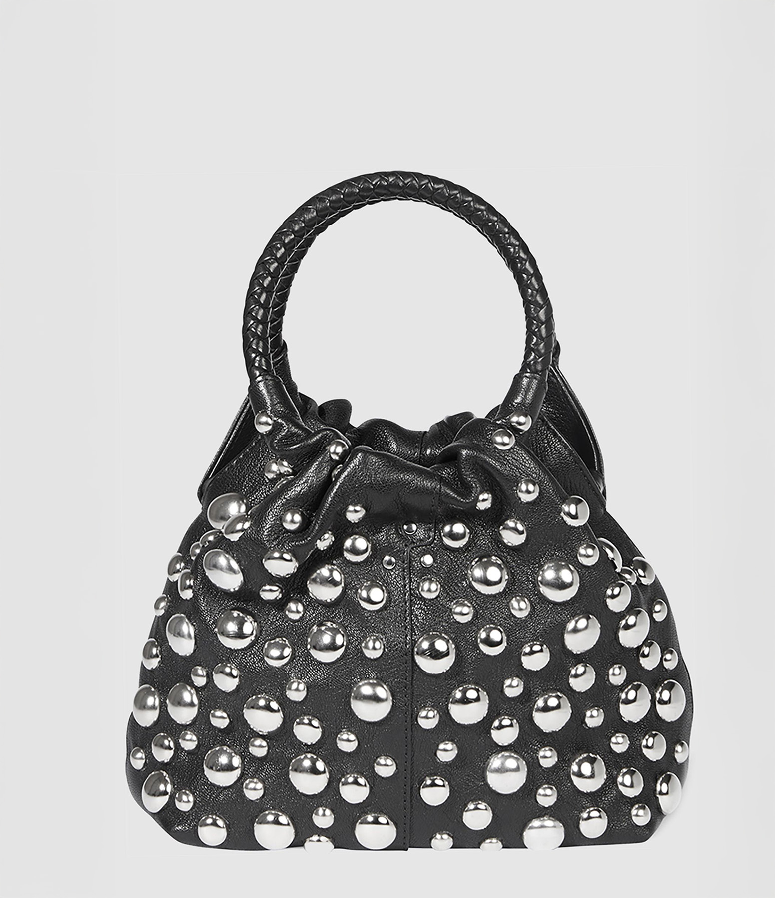 Gordi S Bag – Black Grained Leather with Silver Rivets, Capsule Collection