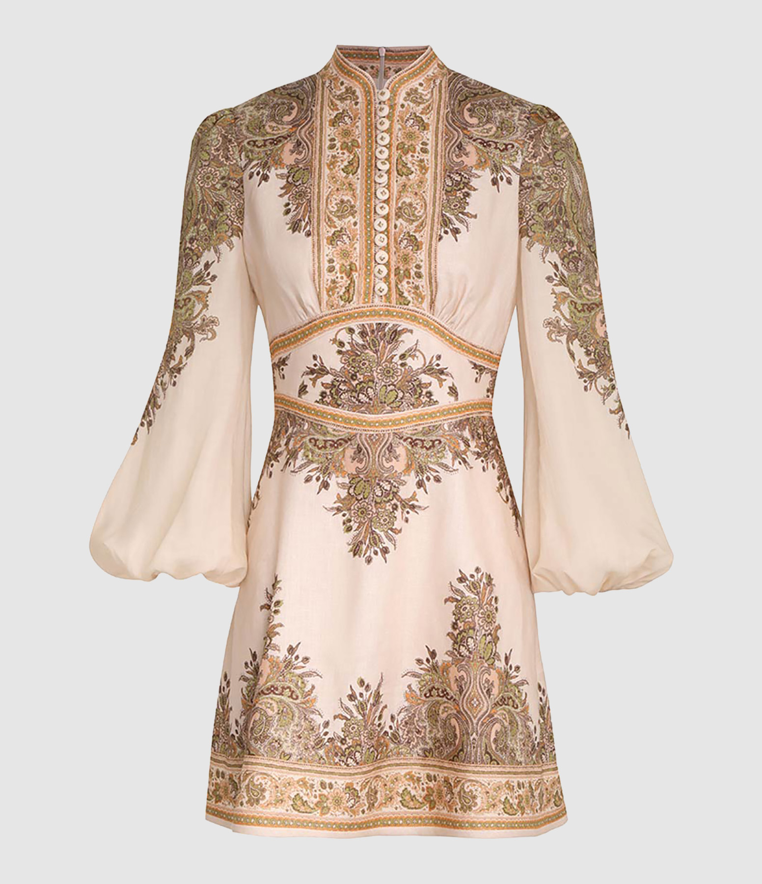Natura Buttoned Khaki Paisley Dress