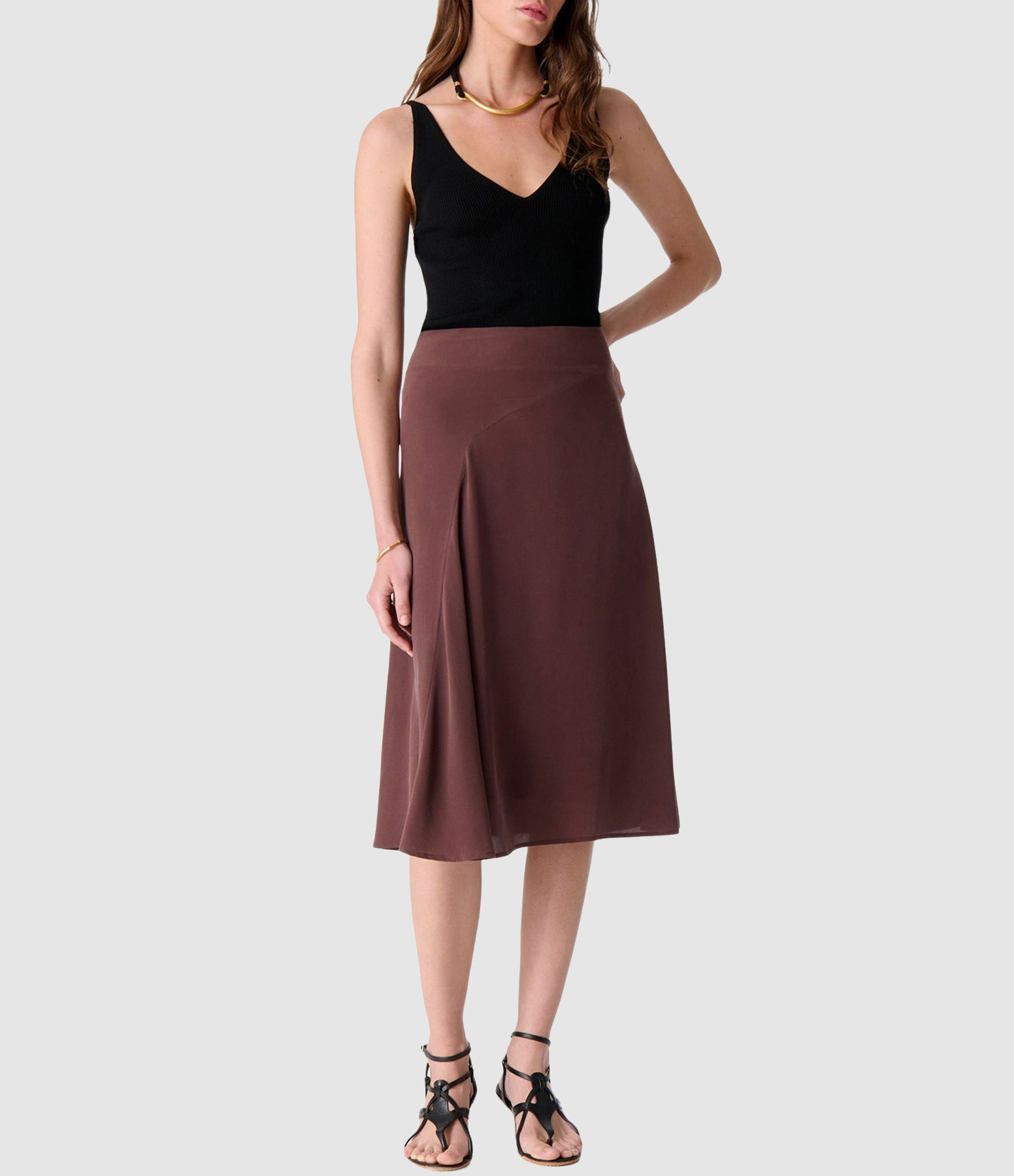 Philae Mid-Length Skirt in Brown