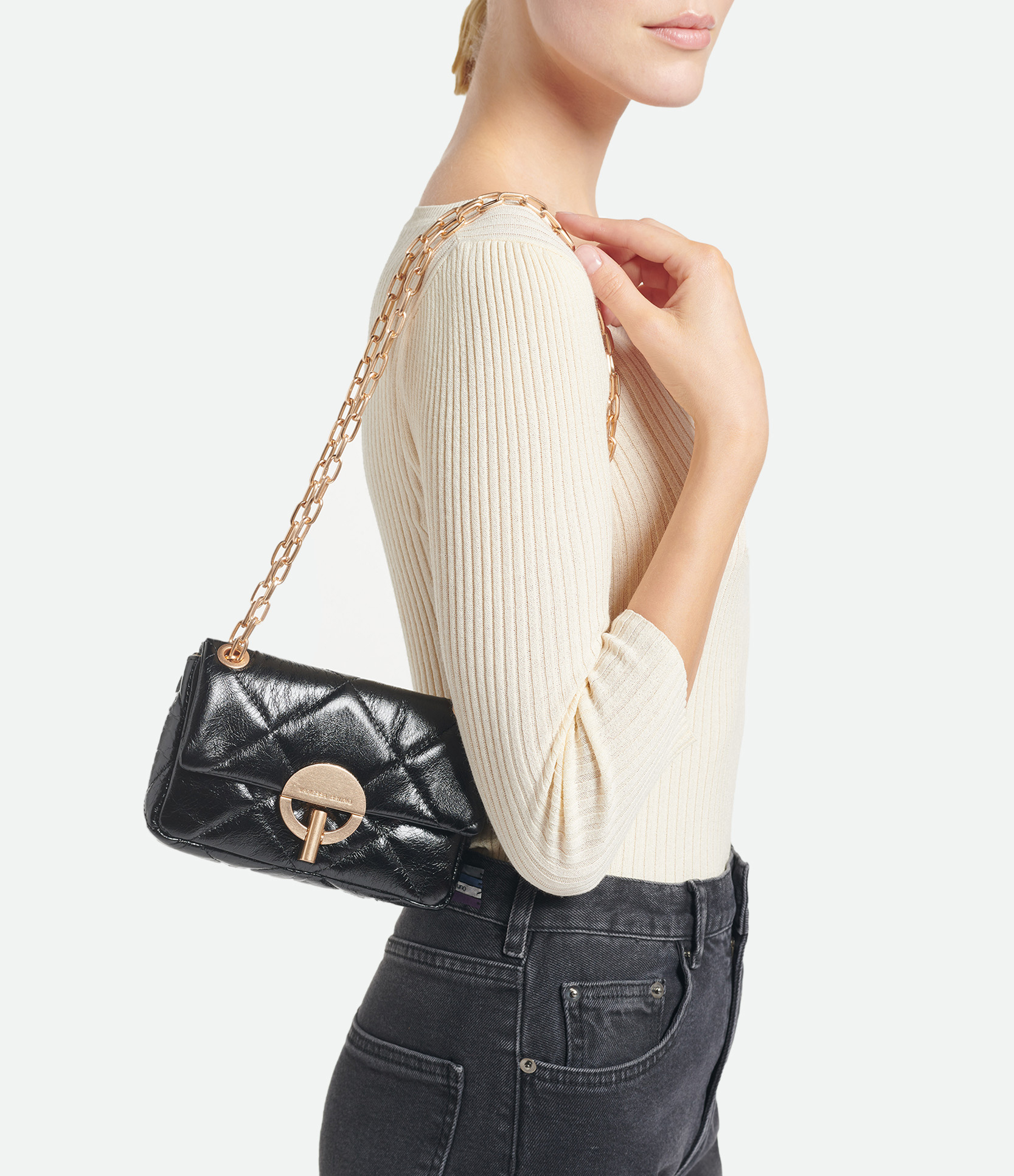 Small Moon Bag in Black Patent Leather