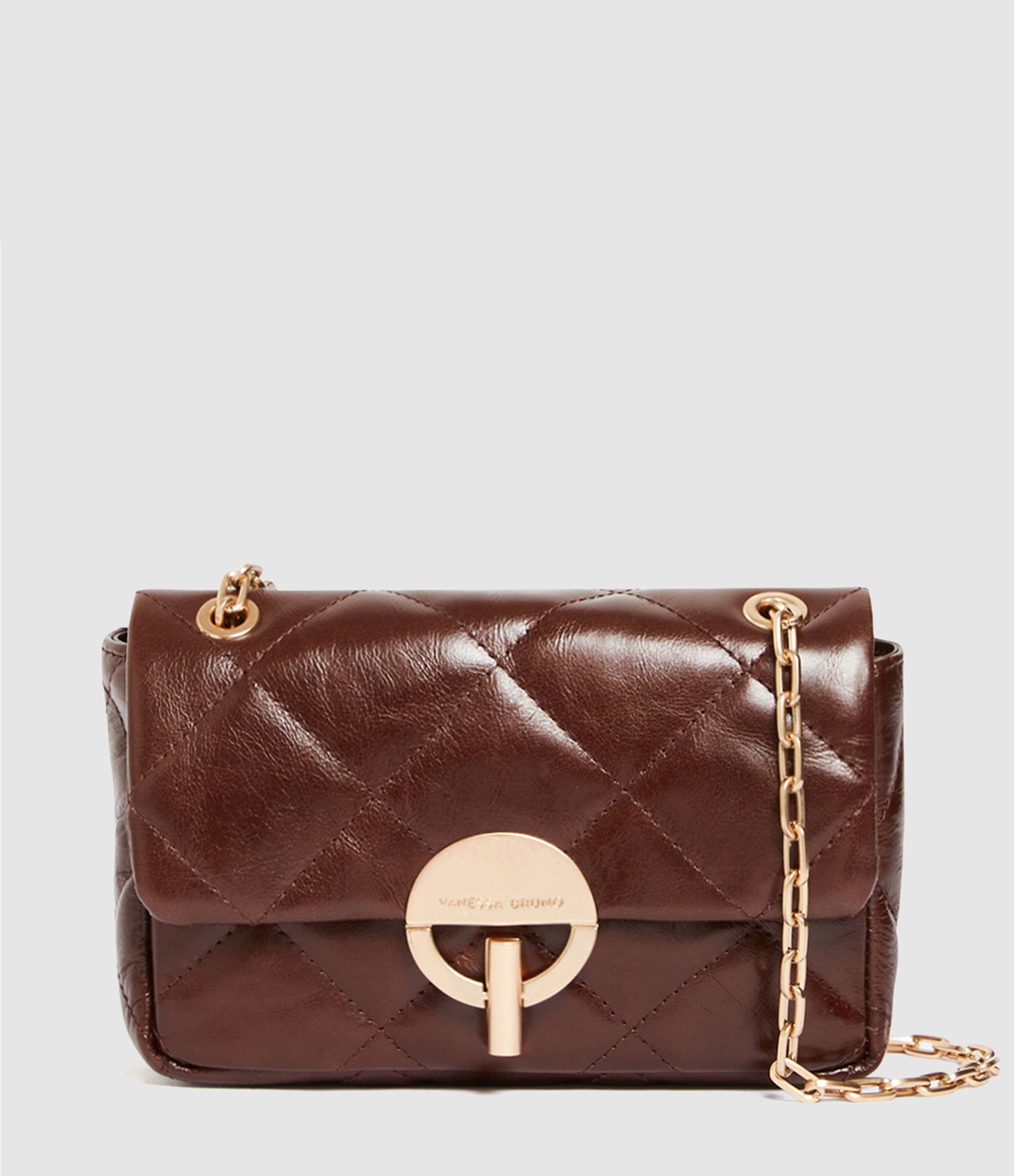 Medium Moon Bag in Chocolate-Coloured Patent Leather